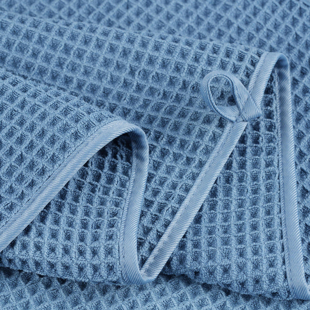 Polyte Microfiber Bath Towel Set - 6 Piece Quick Dry Waffle Weave, Blue