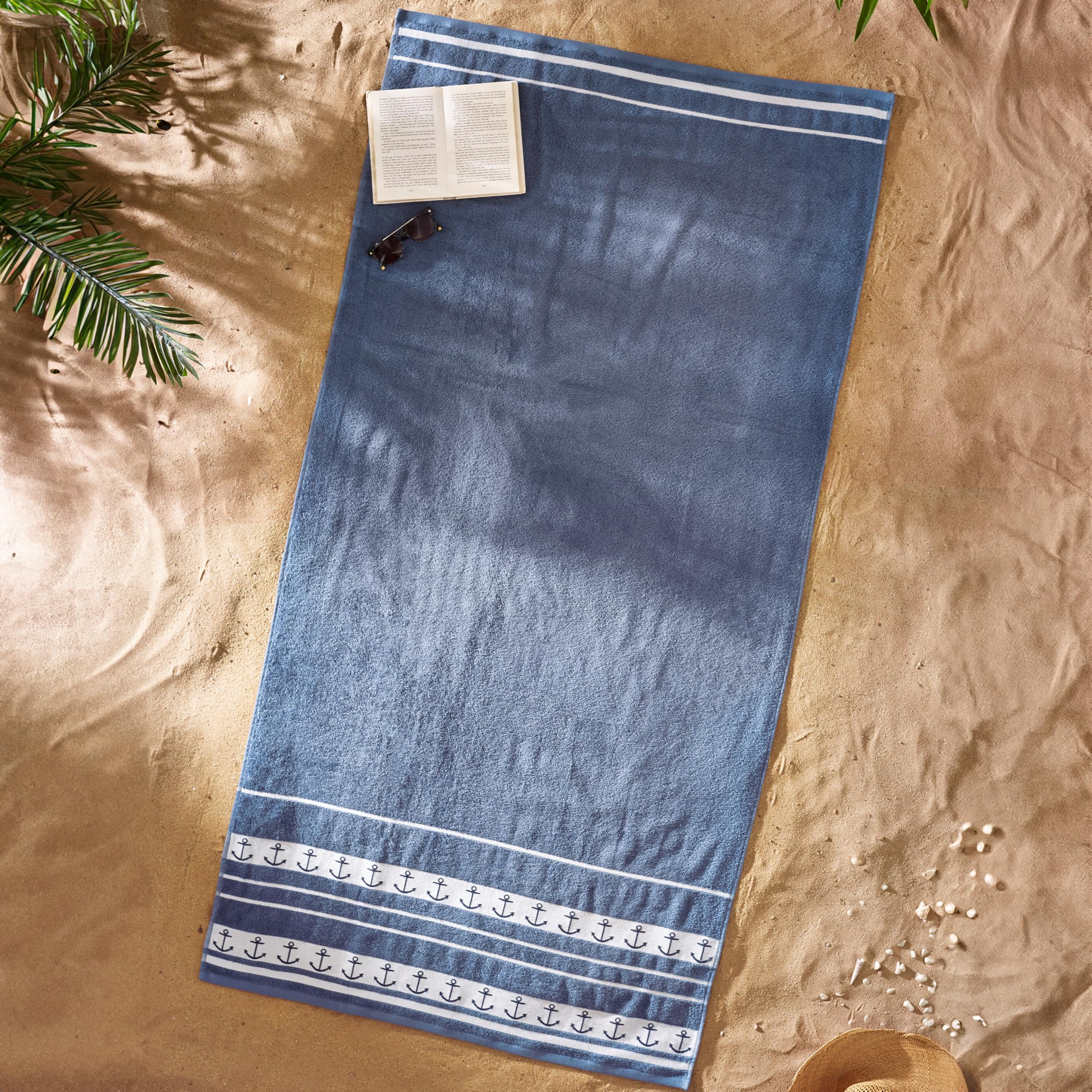 Catherine Lansfield Extra Large Cotton Beach Towel – Blue Anchors