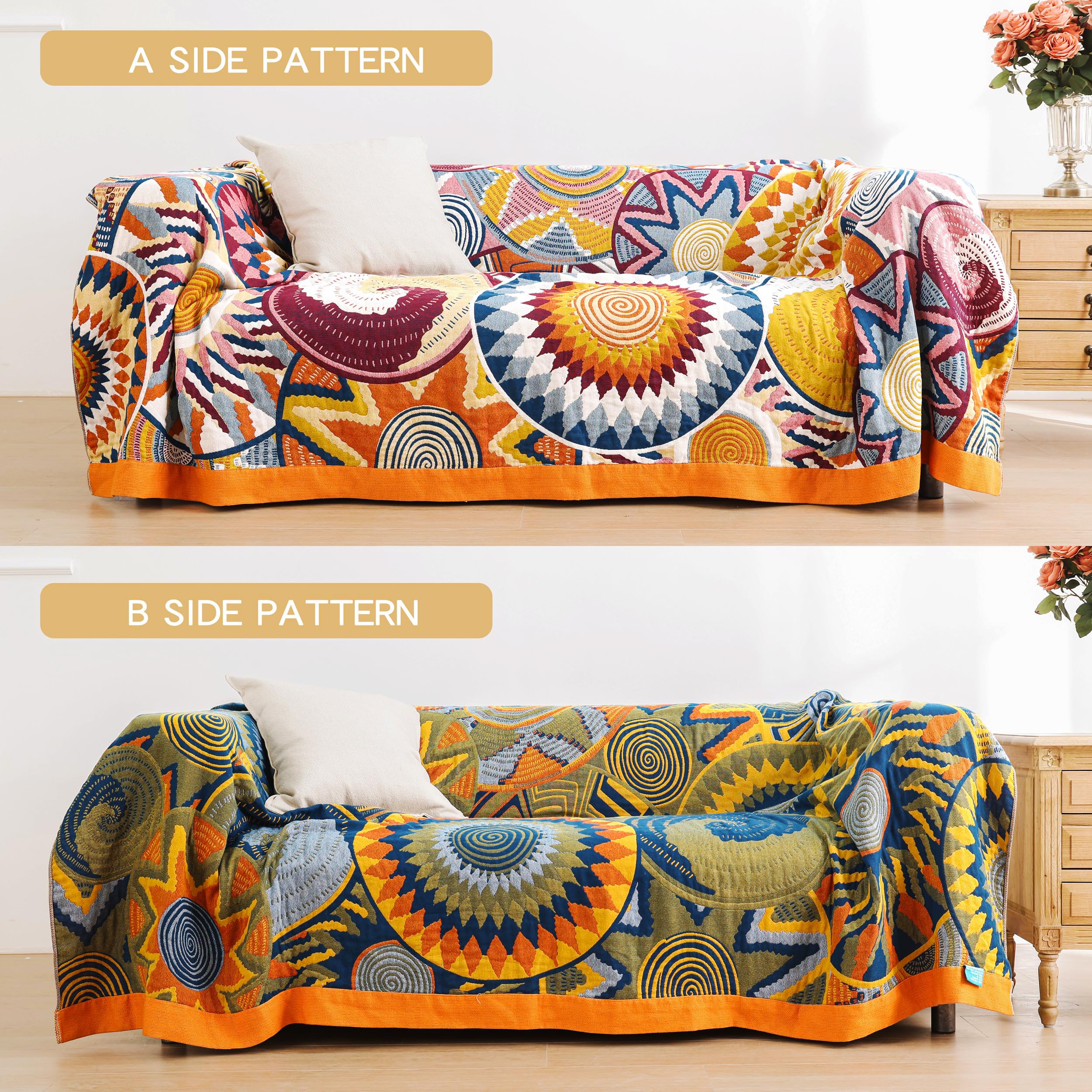 VANJOROY Bohemian Throw Blanket – 100% Organic Cotton Boho Sofa Cover