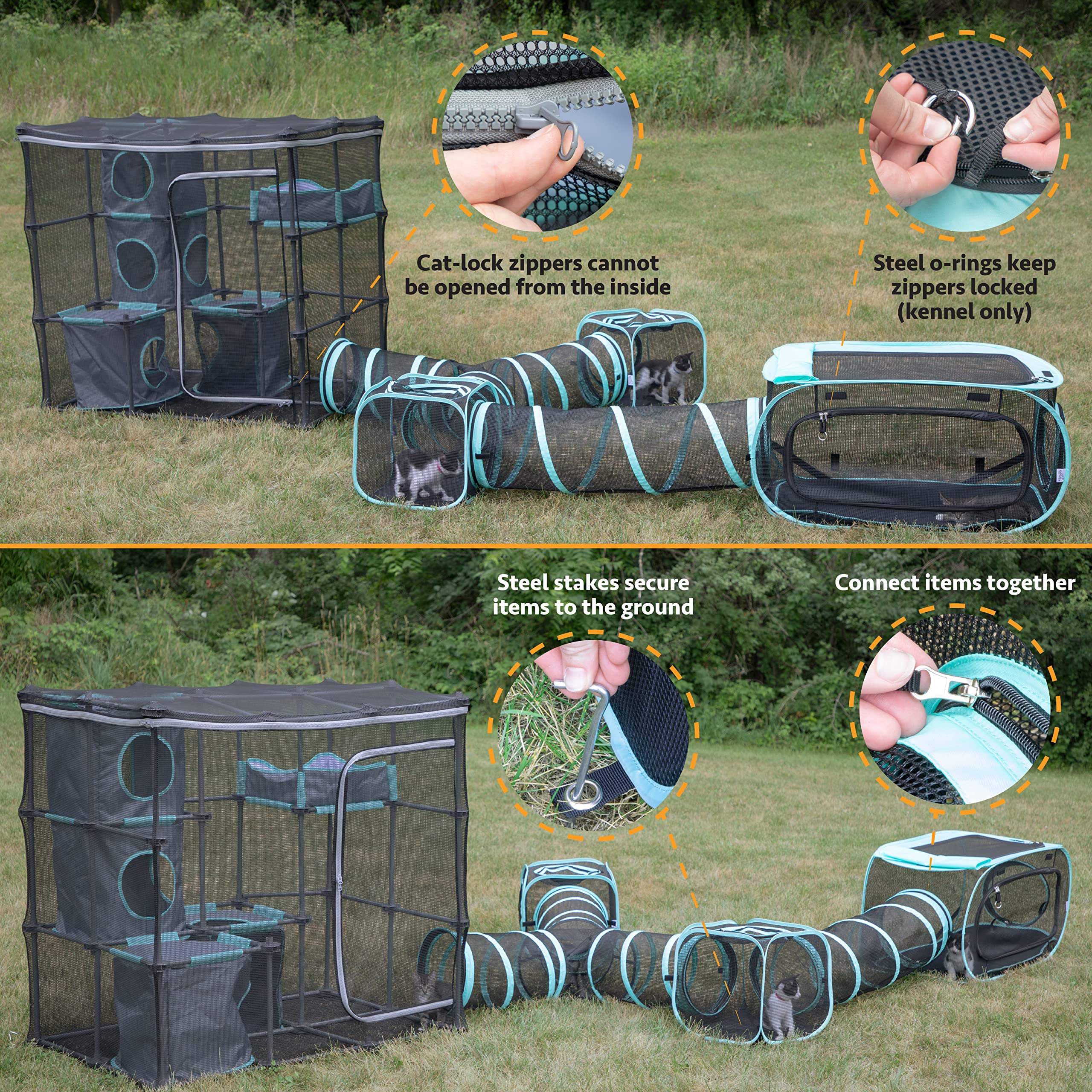 Kitty City Outdoor Catio Mega Kit – Mesh Cat Kennel with 10' Tunnels