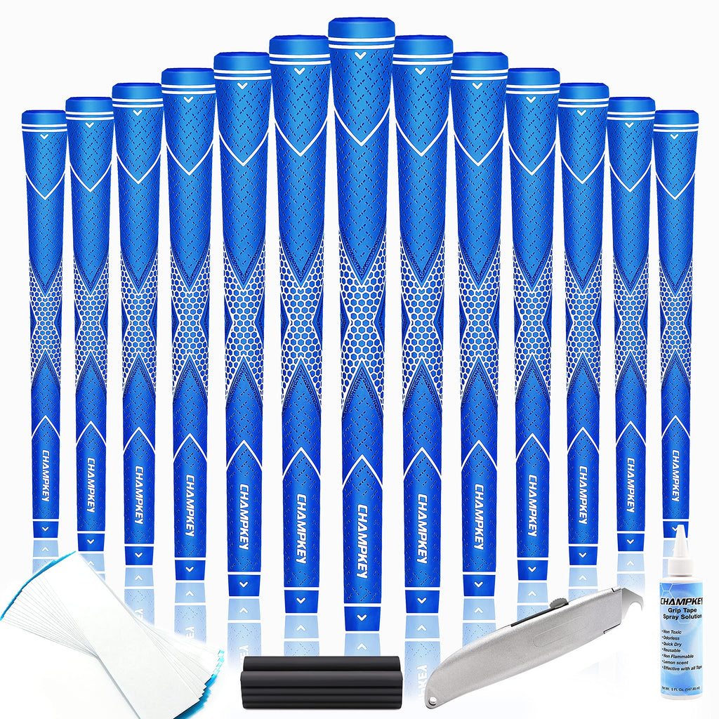 CHAMPKEY Rubber Golf Grips 13 Pack – Oversize Blue & White Repair Kit