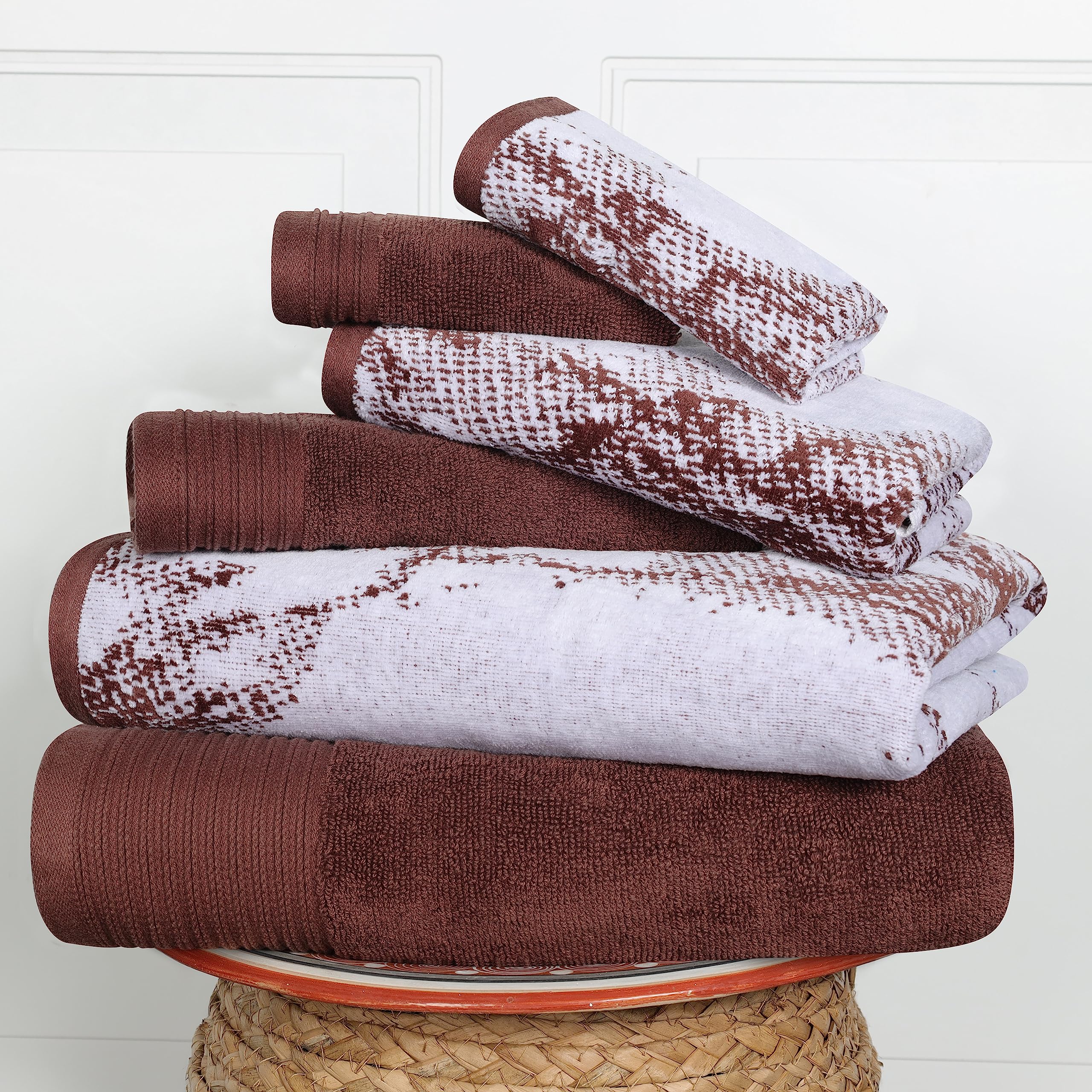 6-Piece Cotton Towel Set – Absorbent Marble & Solid