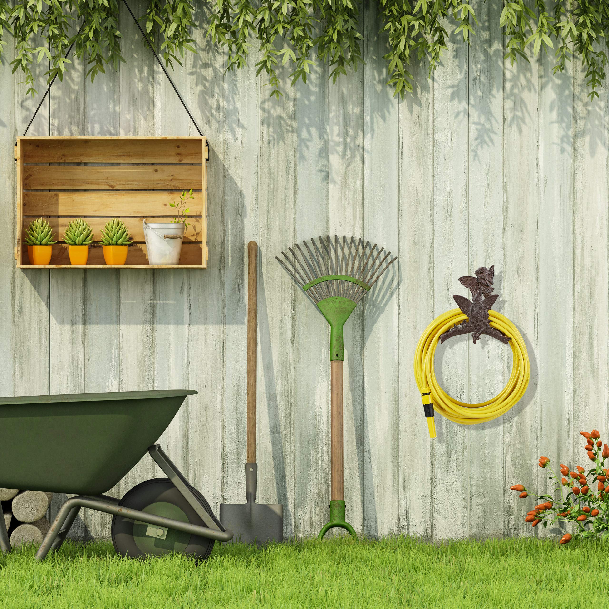 Relaxdays Cast Iron Garden Hose Holder – Ornate Wall Mount Reel, Dark Brown
