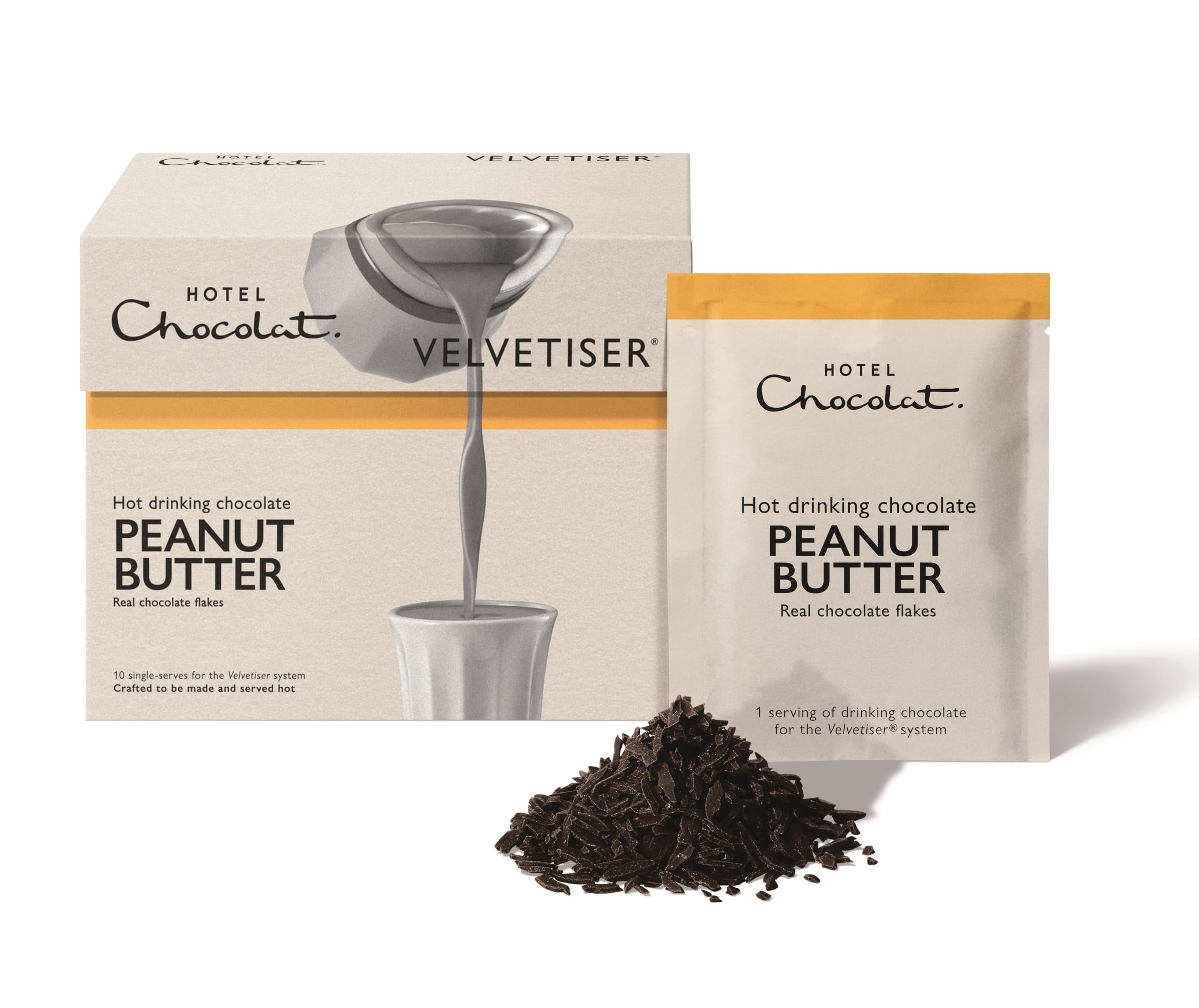 Hotel Chocolat Peanut Butter Hot Chocolate Flakes - 10 Single Sachets