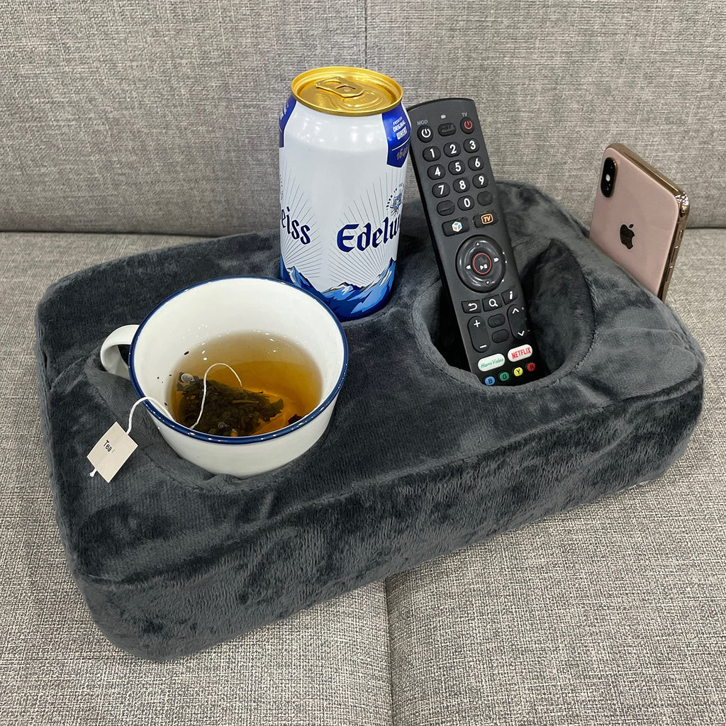 Sofa Cup Holder Caddy Pillow for Drinks, Remote & Phone Organiser - image 1