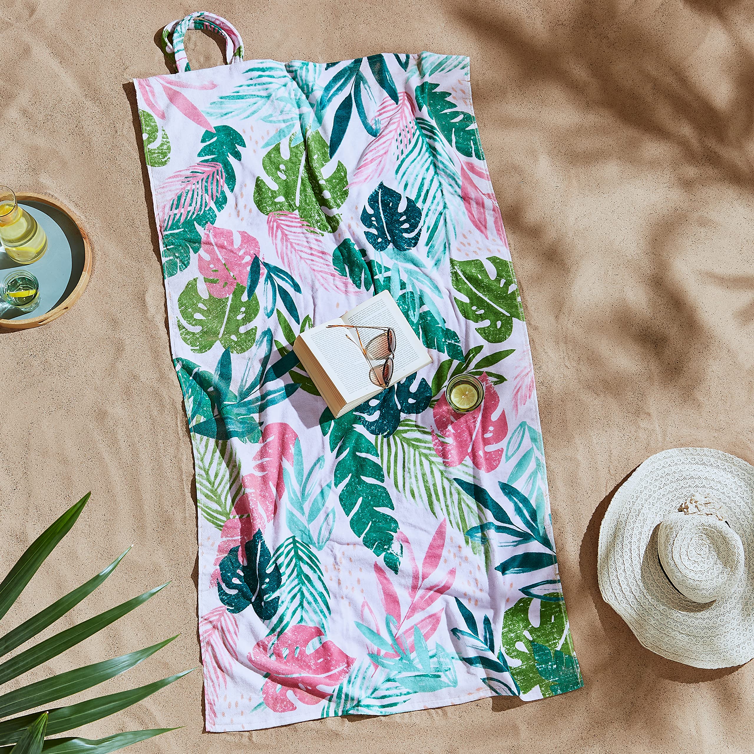 Catherine Lansfield Tropical Palm Cotton Beach Towel with Travel Bag