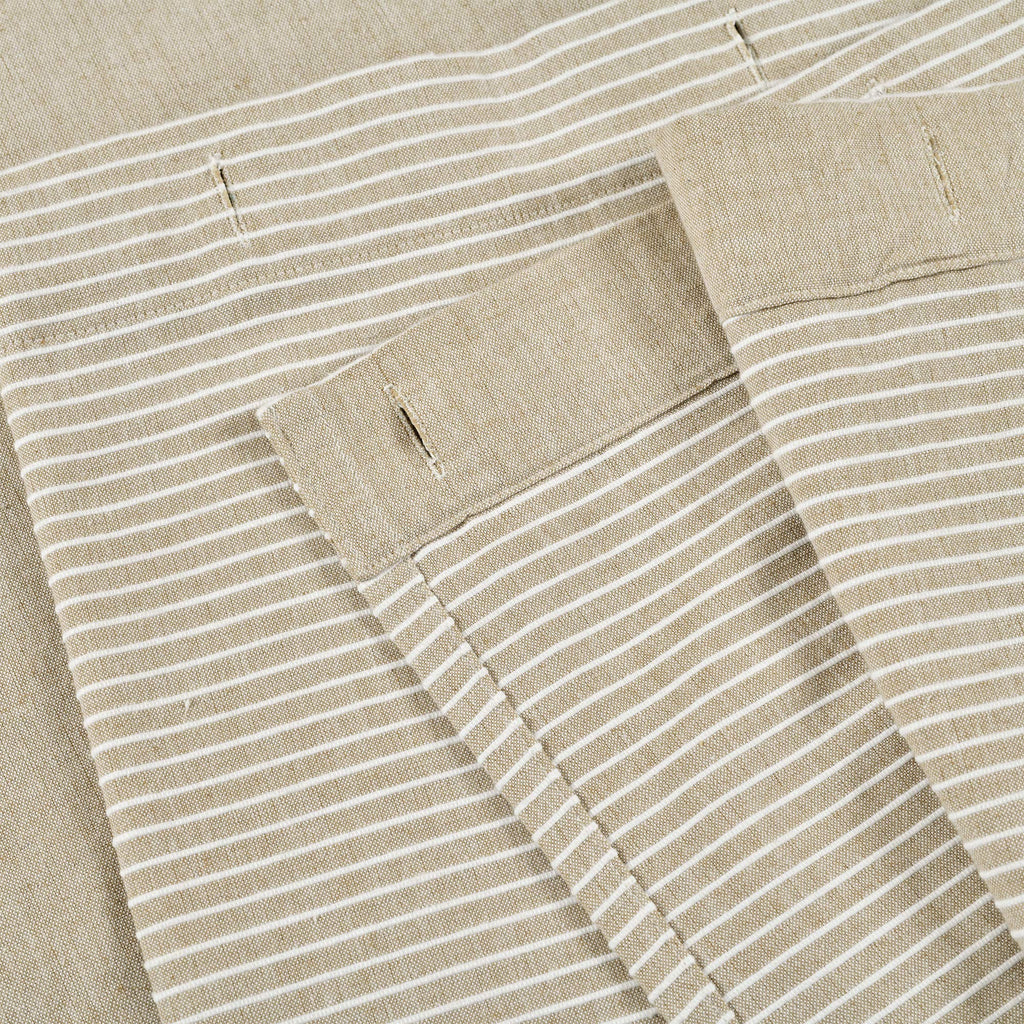 Lush Decor Beige Linen Woven Cotton Shower Curtain, Farmhouse Button Stripe, Yarn Dyed 72" x 72"