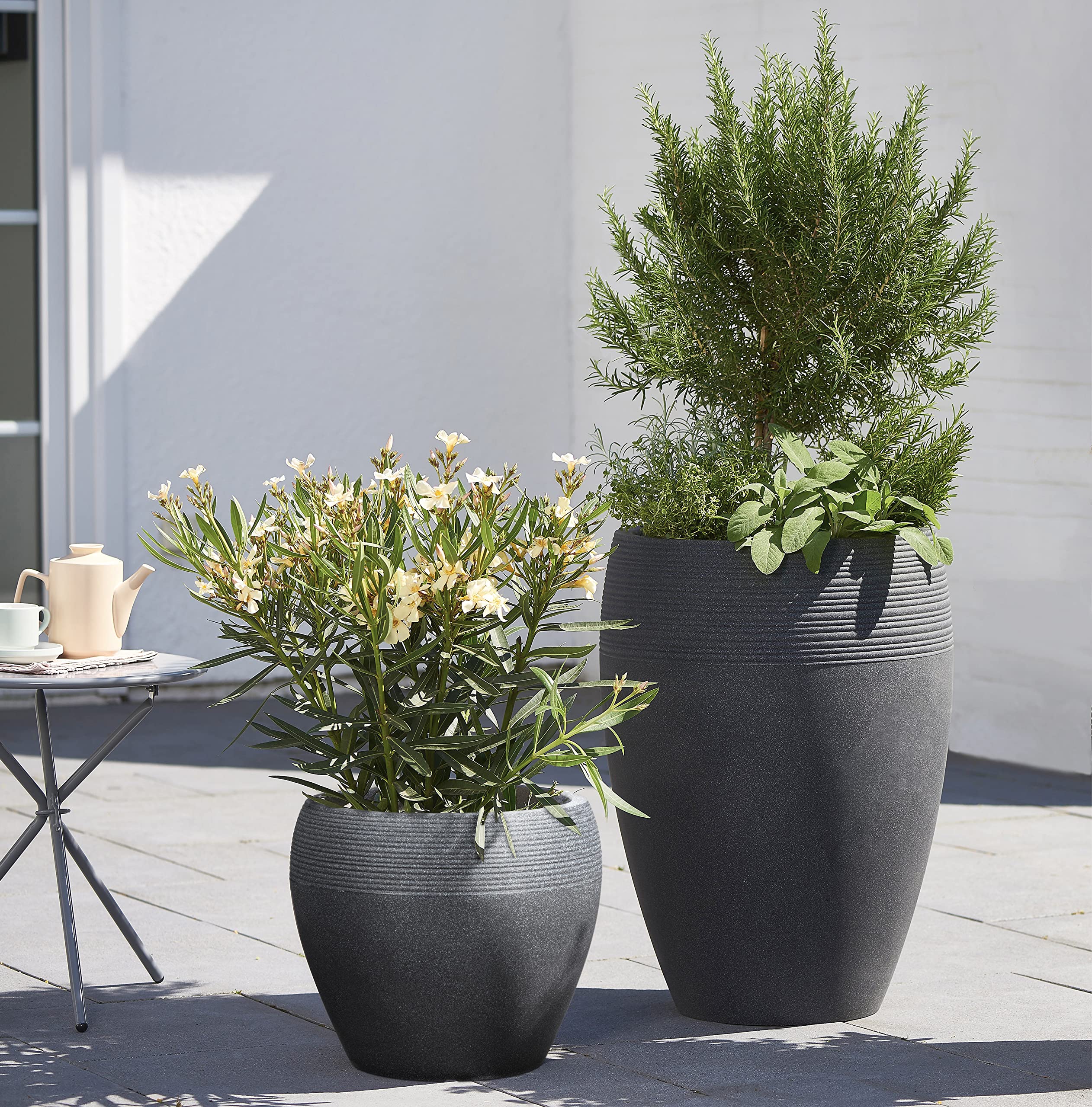 Scheurich Lineo Plant Pot - Black Granit Outdoor Planter - 40 cm
