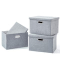 AlphaHome Collapsible Storage Boxes with Lids – 3 Pack Linen Baskets