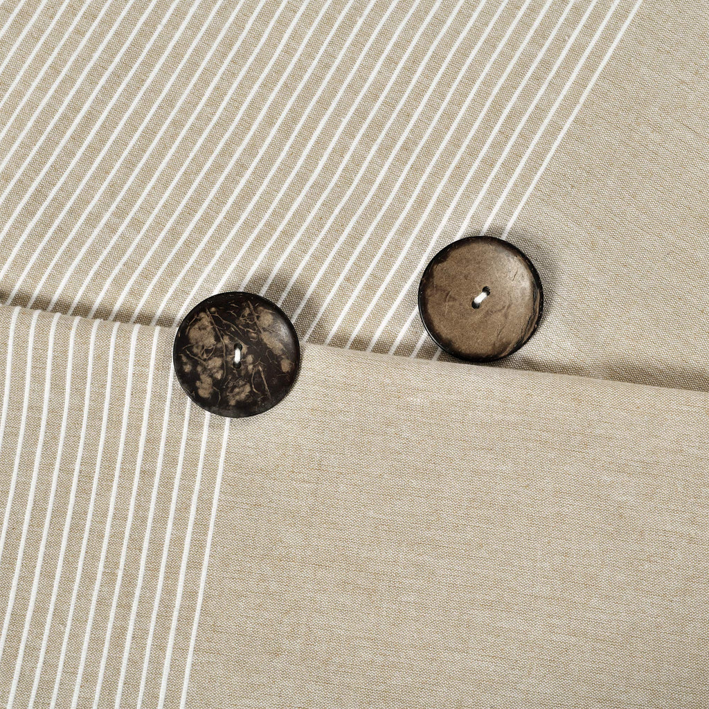 Lush Decor Beige Linen Woven Cotton Shower Curtain, Farmhouse Button Stripe, Yarn Dyed 72" x 72"