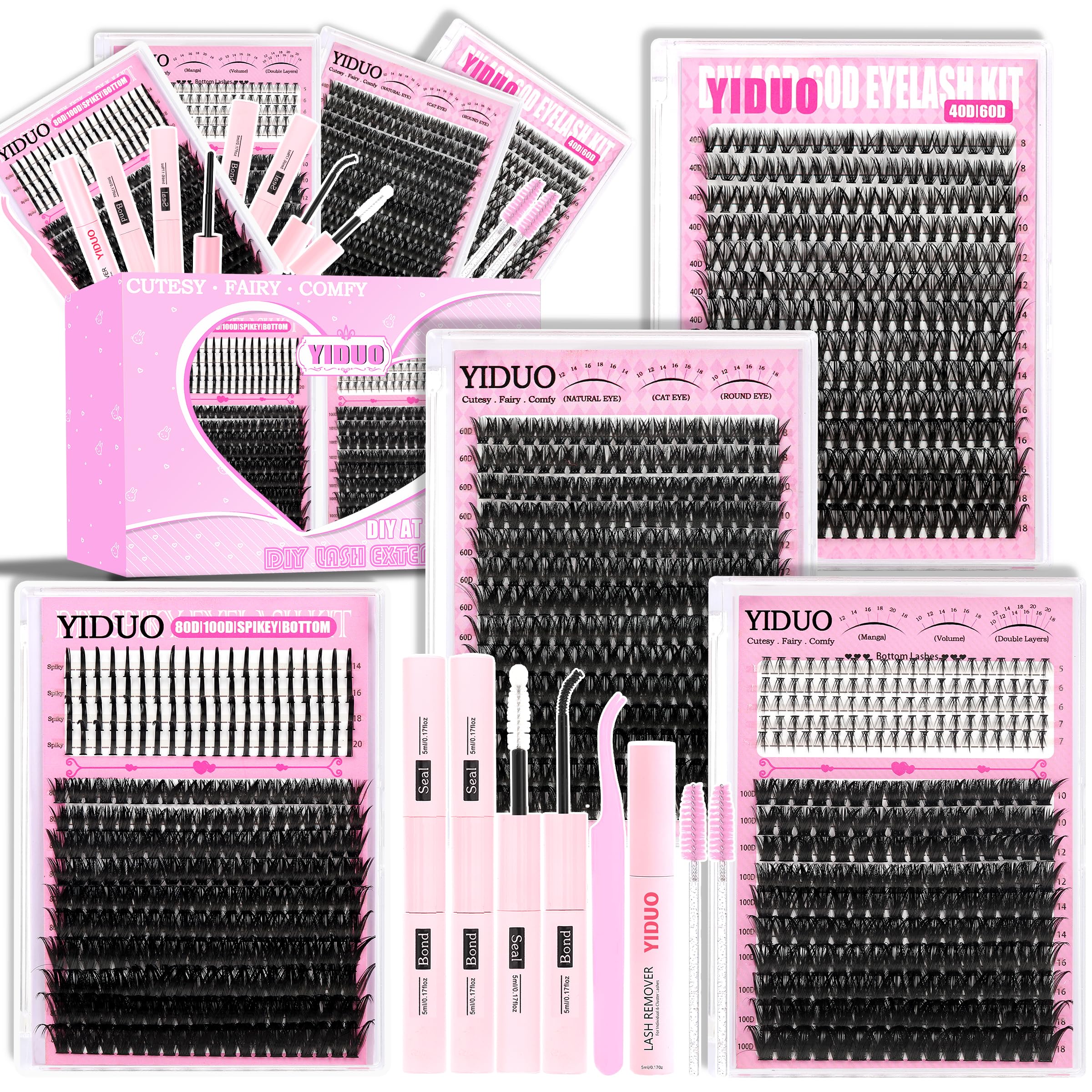 YIDUO Lash Clusters Kit | 1100Pcs Wispy Manga DIY Eyelash Extensions