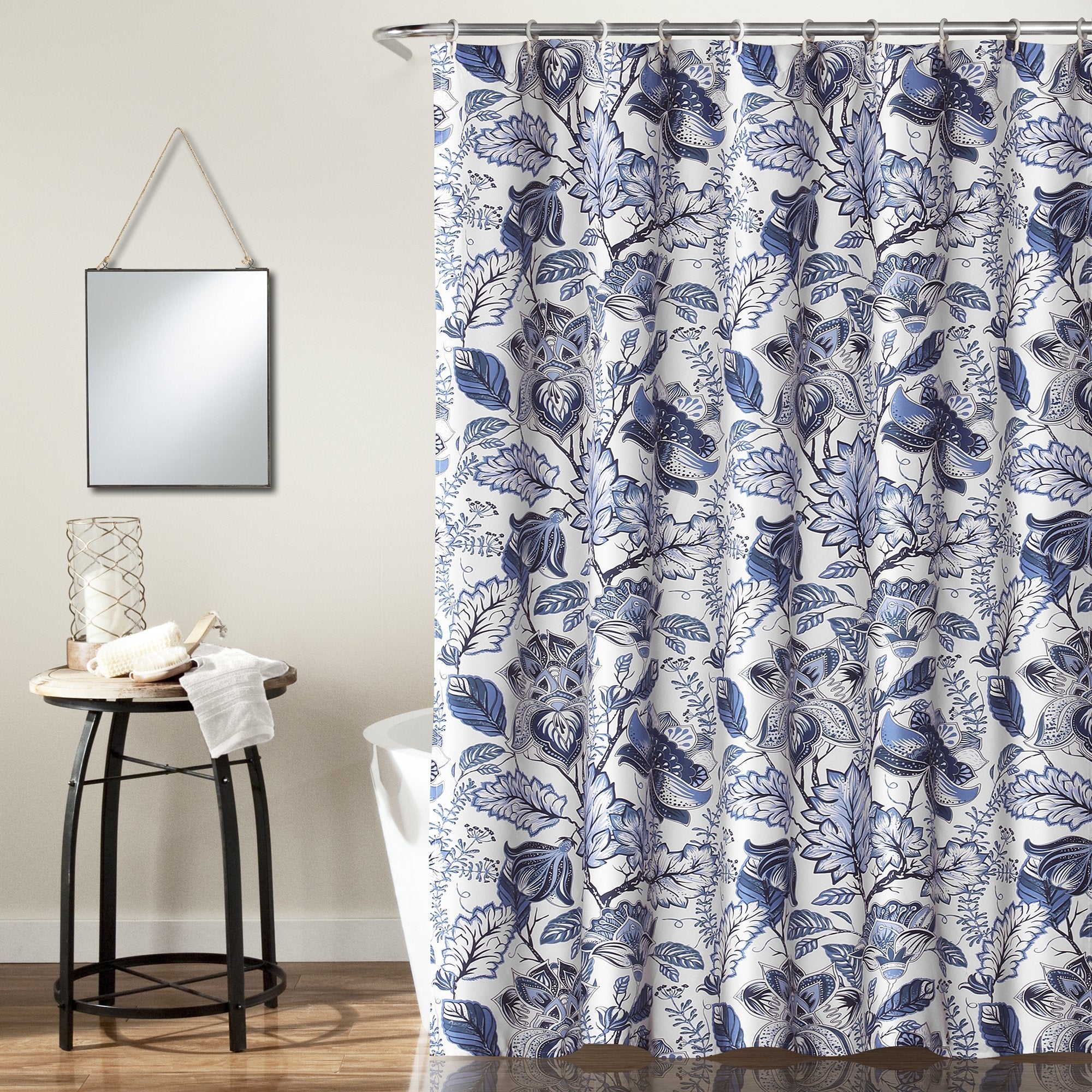 Lush Decor Cynthia Jacobean Floral Blue Fabric Shower Curtain – 72x72