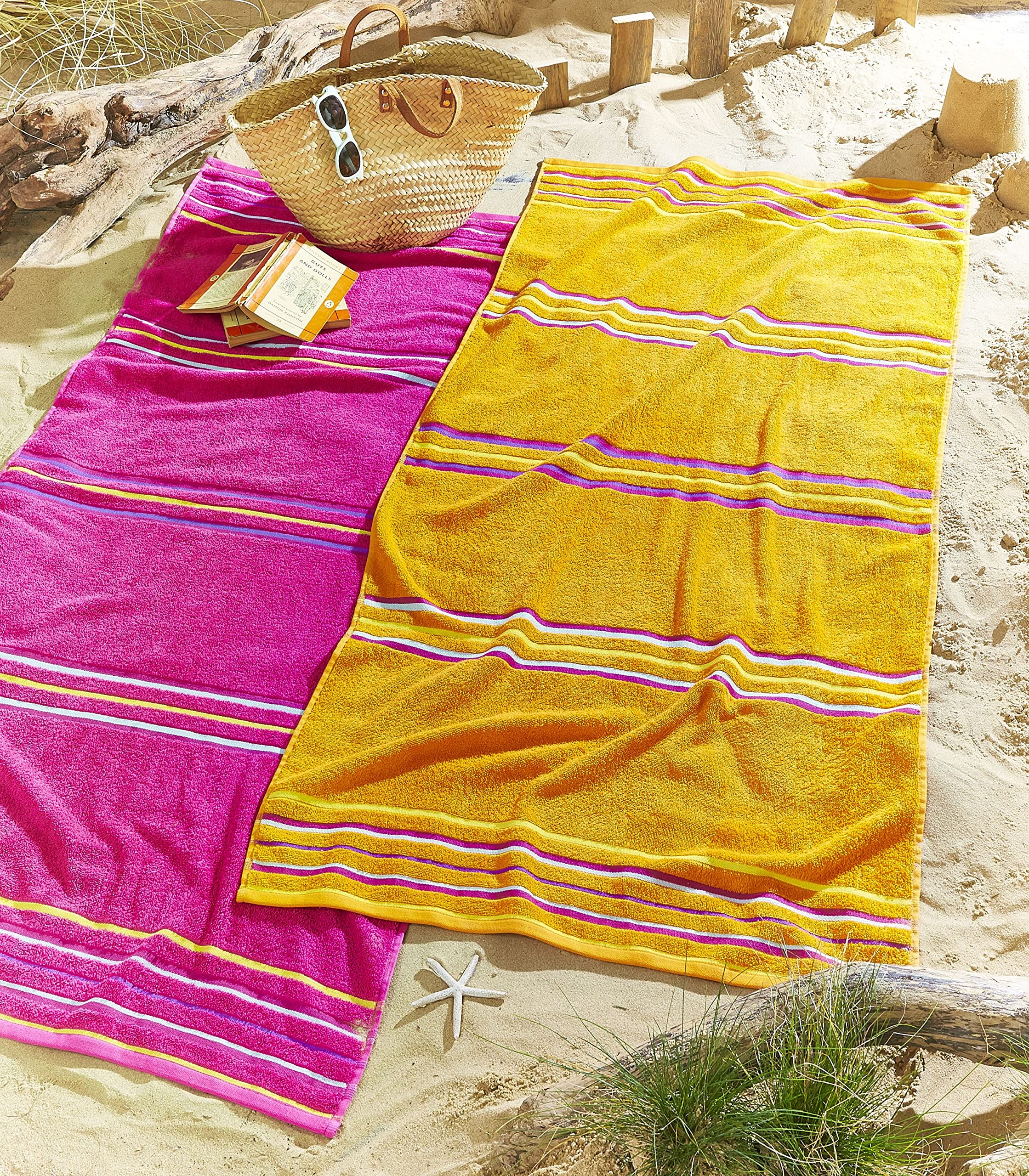 Catherine Lansfield Rainbow Beach Towels – 100% Cotton Pink Pair