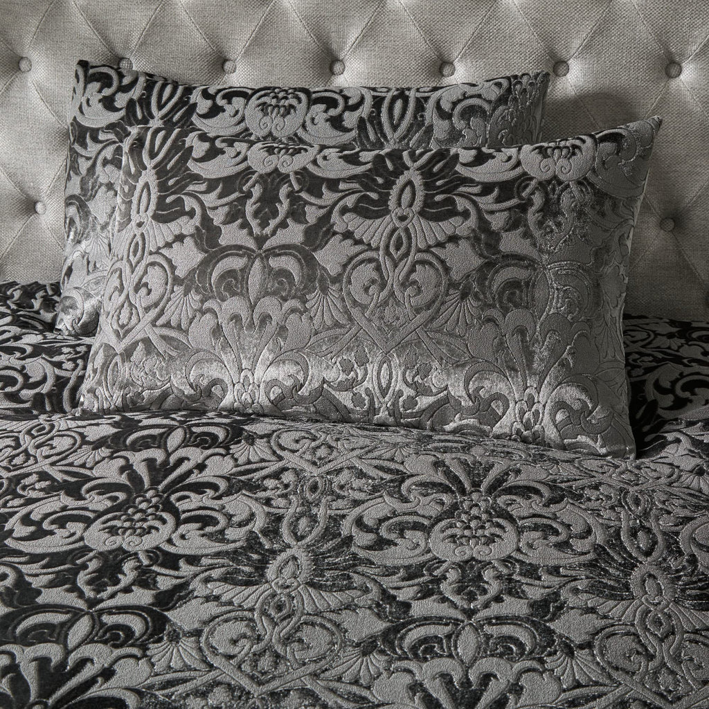 Laurence Llewelyn-Bowen Slate Grey Velvet Damask Duvet Cover Set – King