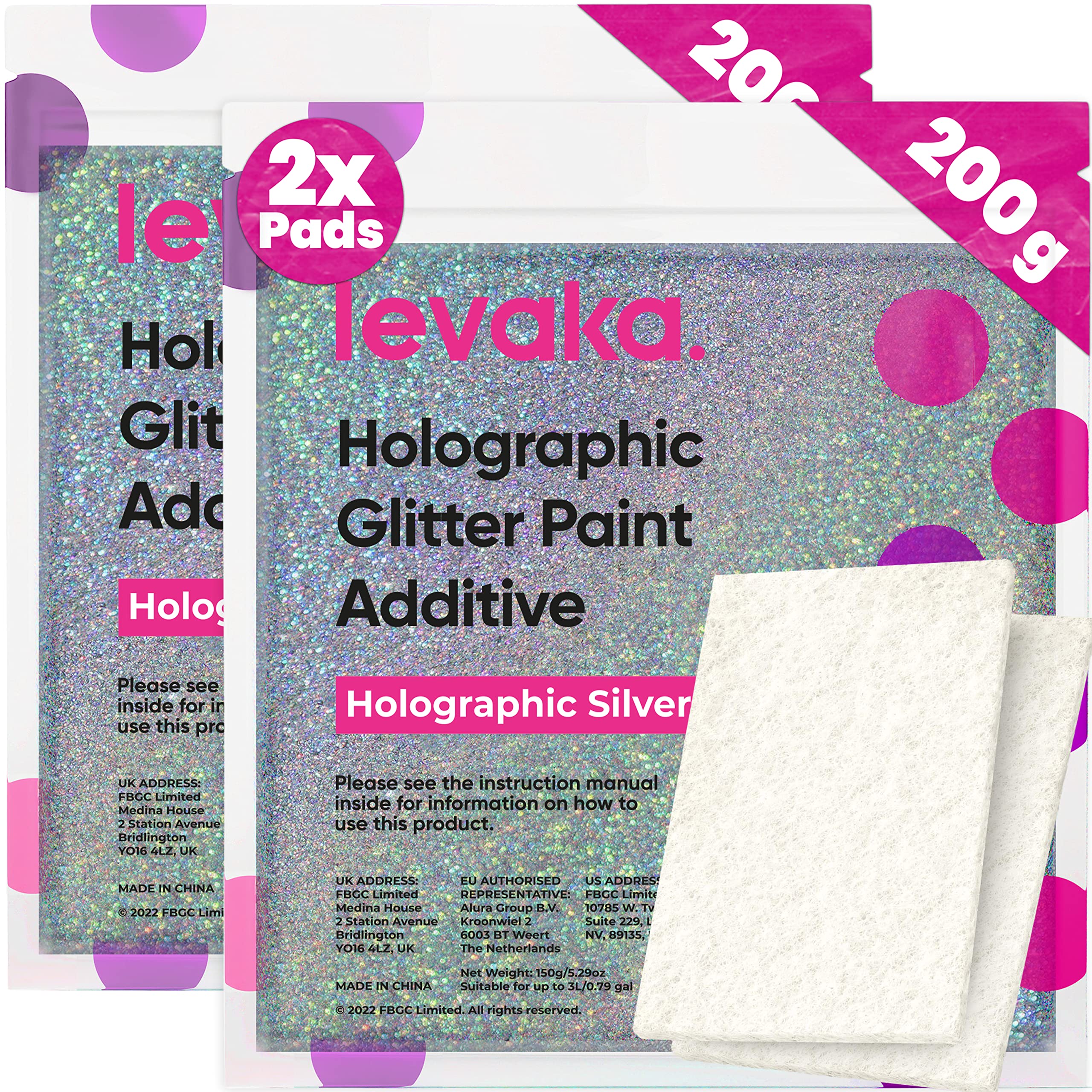 Silver Holographic Glitter Paint Additive with Buffing Pads