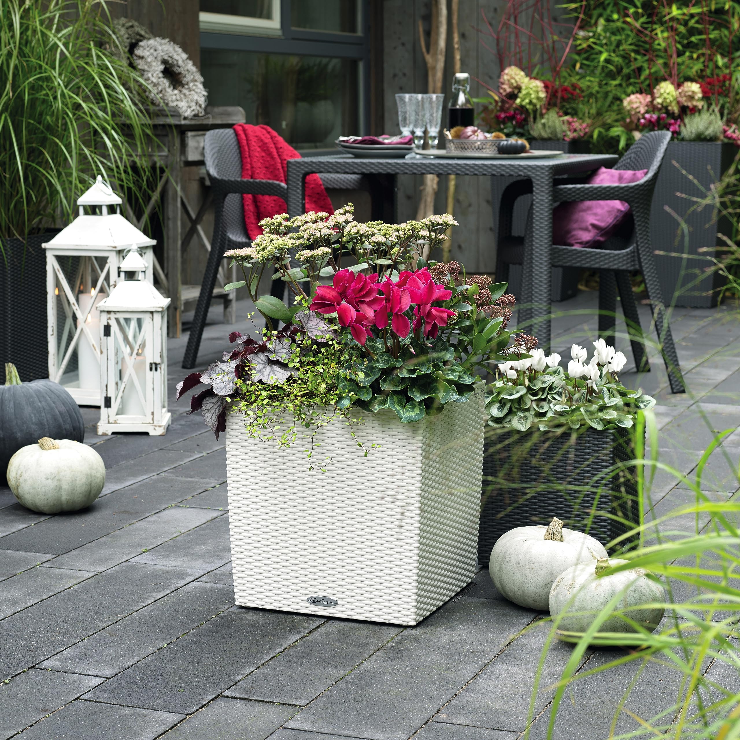 Lechuza CUBE Cottage 30 Self-Watering Planter | Rattan Look - Granite