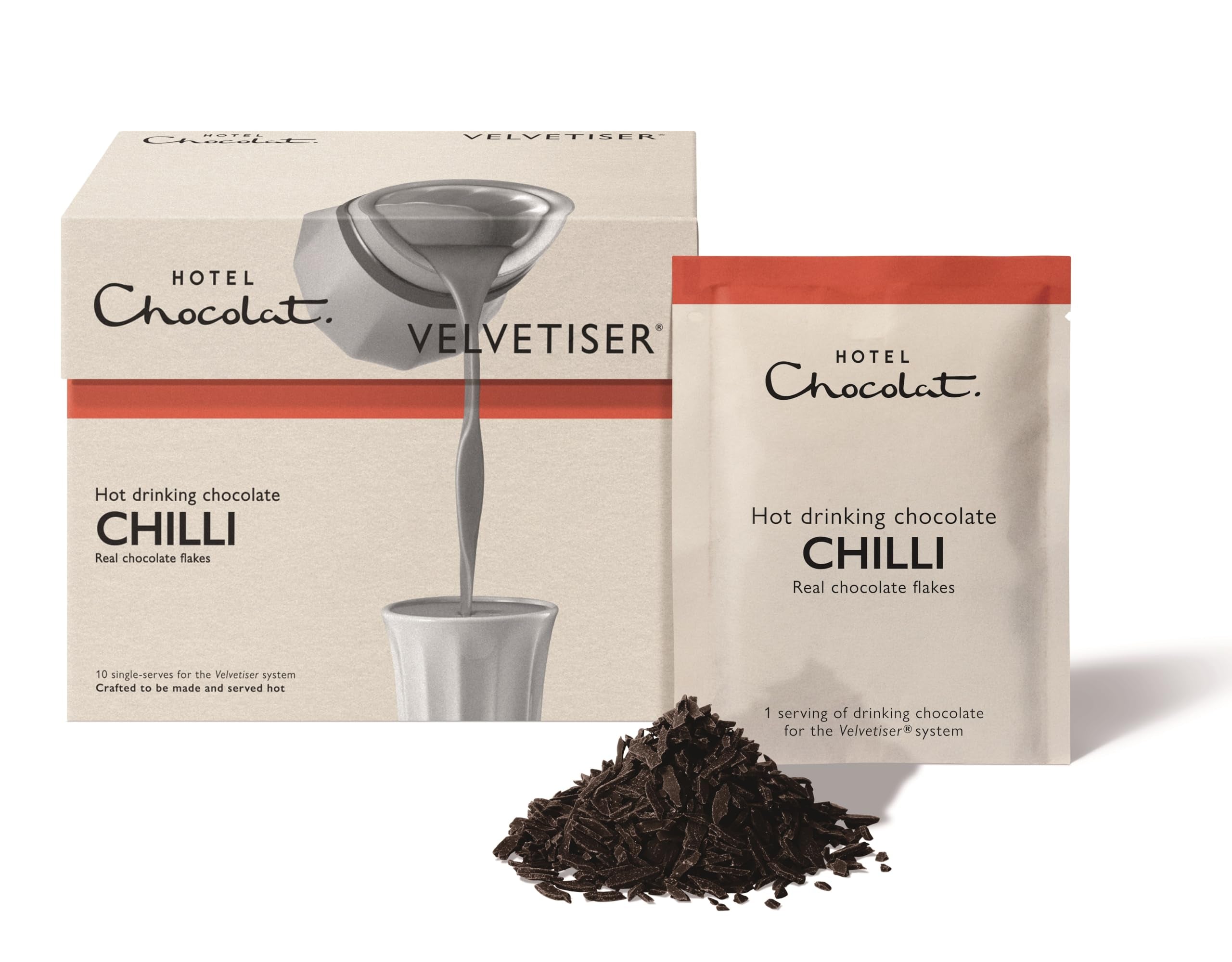 Hotel Chocolat Chilli 70% Dark Hot Chocolate Flakes - 10 Sachets