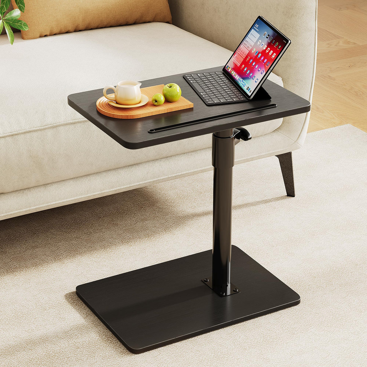CAIYUN C Shaped Side Table, Height Adjustable Swivel 360° Rotating, Black End Table Set of 2 for Small Spaces - image 2