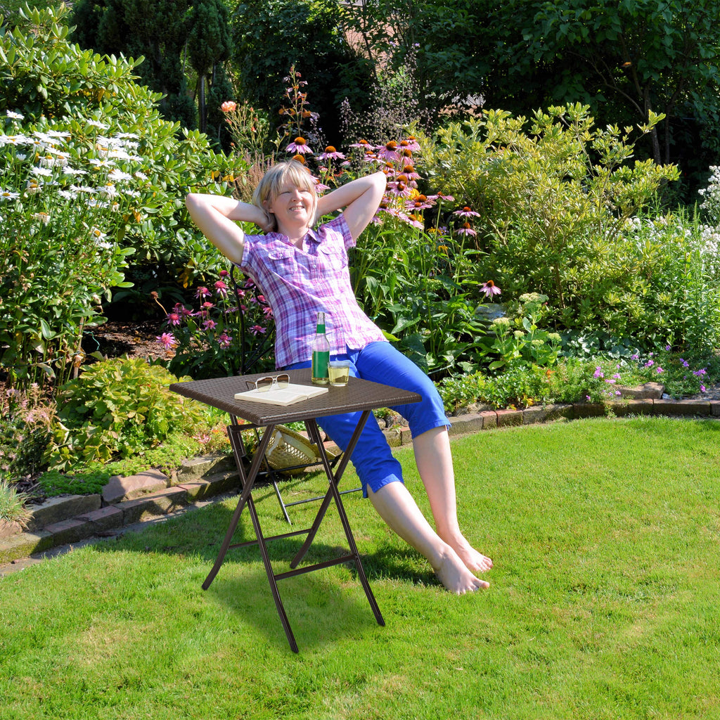 Relax Days Bastian Square Folding Garden Table – White Rattan Style