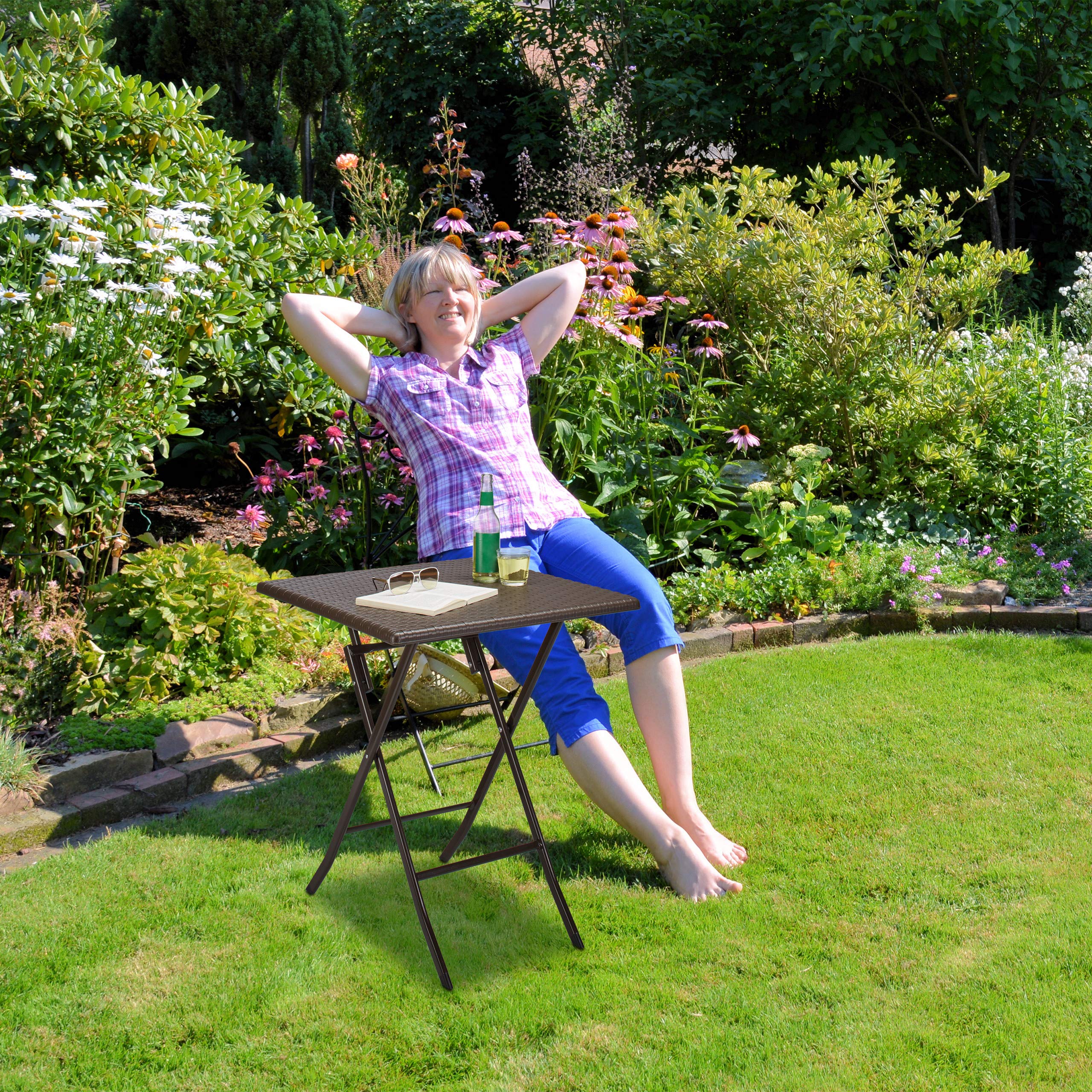 Relax Days Bastian Square Folding Garden Table – White Rattan Style
