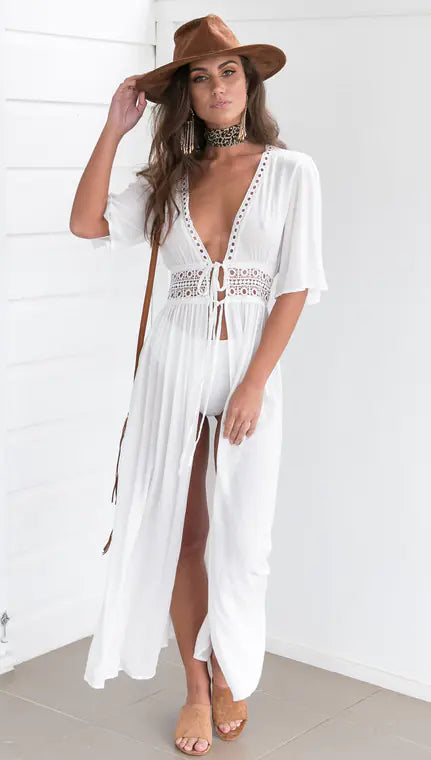 Lace Trim Tie Cardigan and Bikini Cover-Up