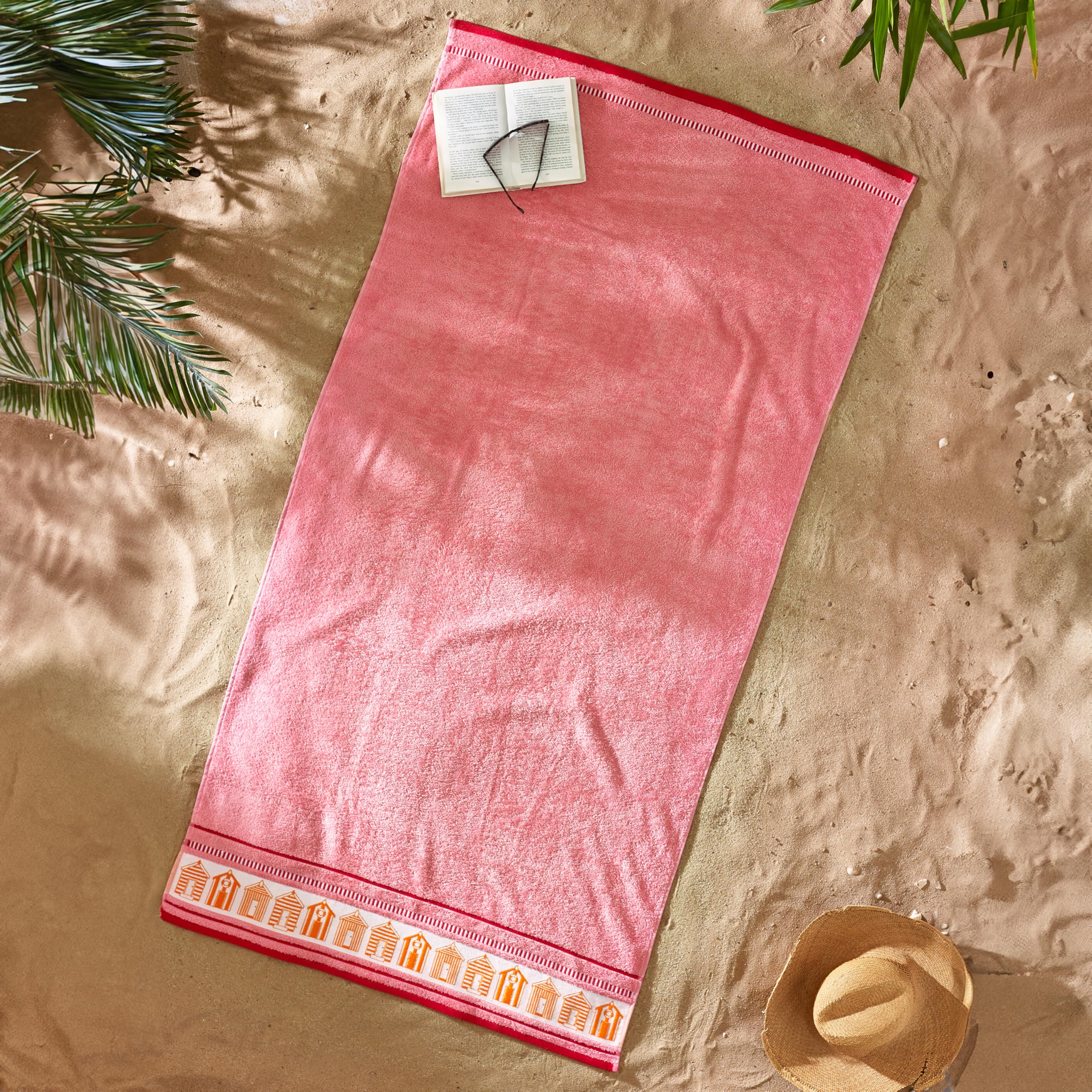 Catherine Lansfield Beach Huts Extra Large Cotton Towel – Coral