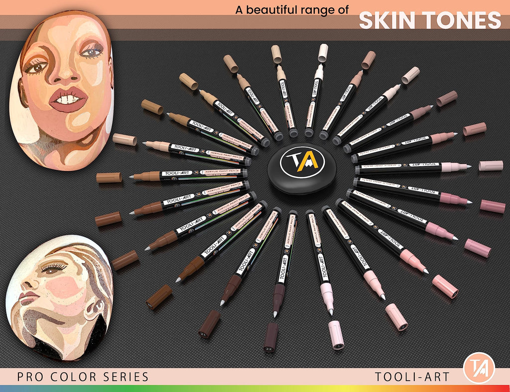 22 Skin Tone Acrylic Paint Pens | 0.7mm Extra Fine Tip Markers