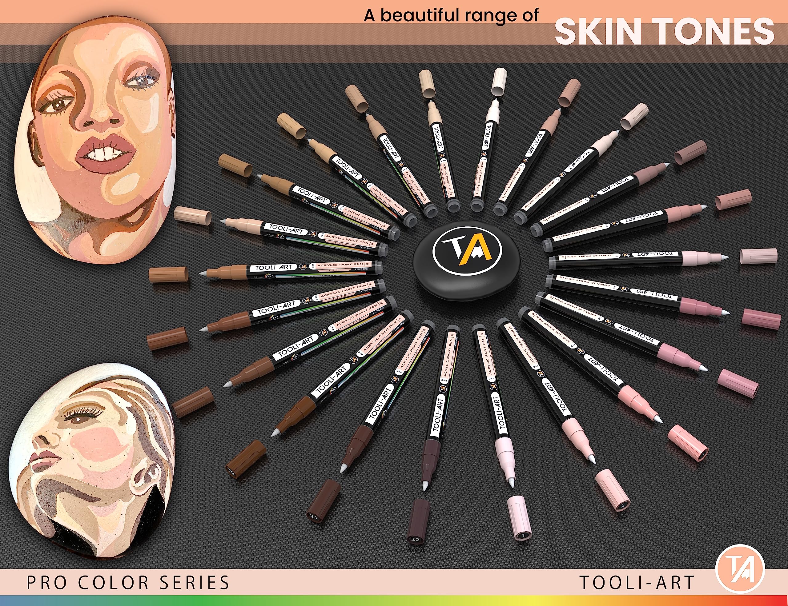 22 Skin Tone Acrylic Paint Pens | 0.7mm Extra Fine Tip Markers