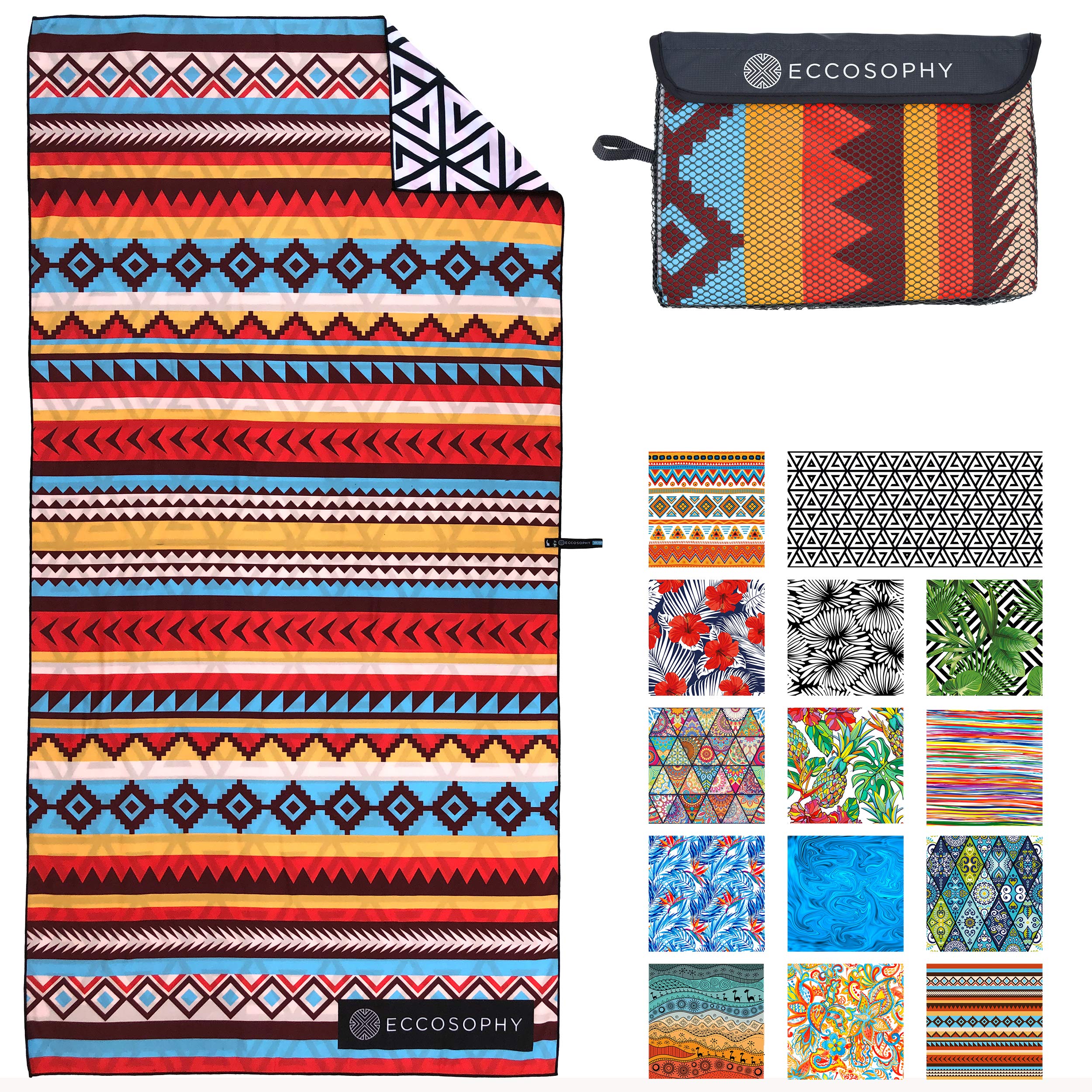 ECCOSOPHY Sand Free Microfiber Beach Towel – Oversized Quick Dry Travel Towel