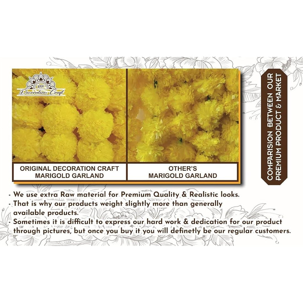 Decoration Craft 5ft Artificial Marigold Flower Garlands - 5 Pack Bulk Set
