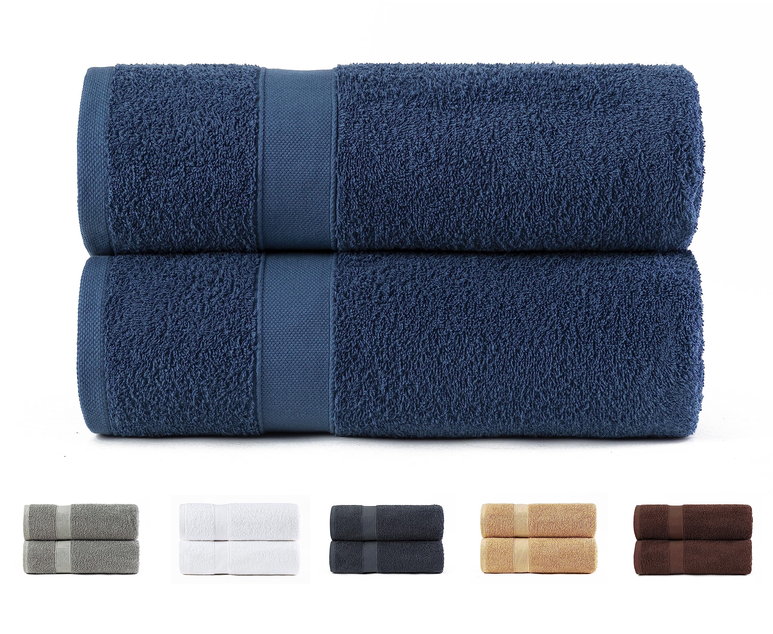Todocama Set of 2 Large Bath Towels | 100% Cotton 550 GSM – Navy Blue