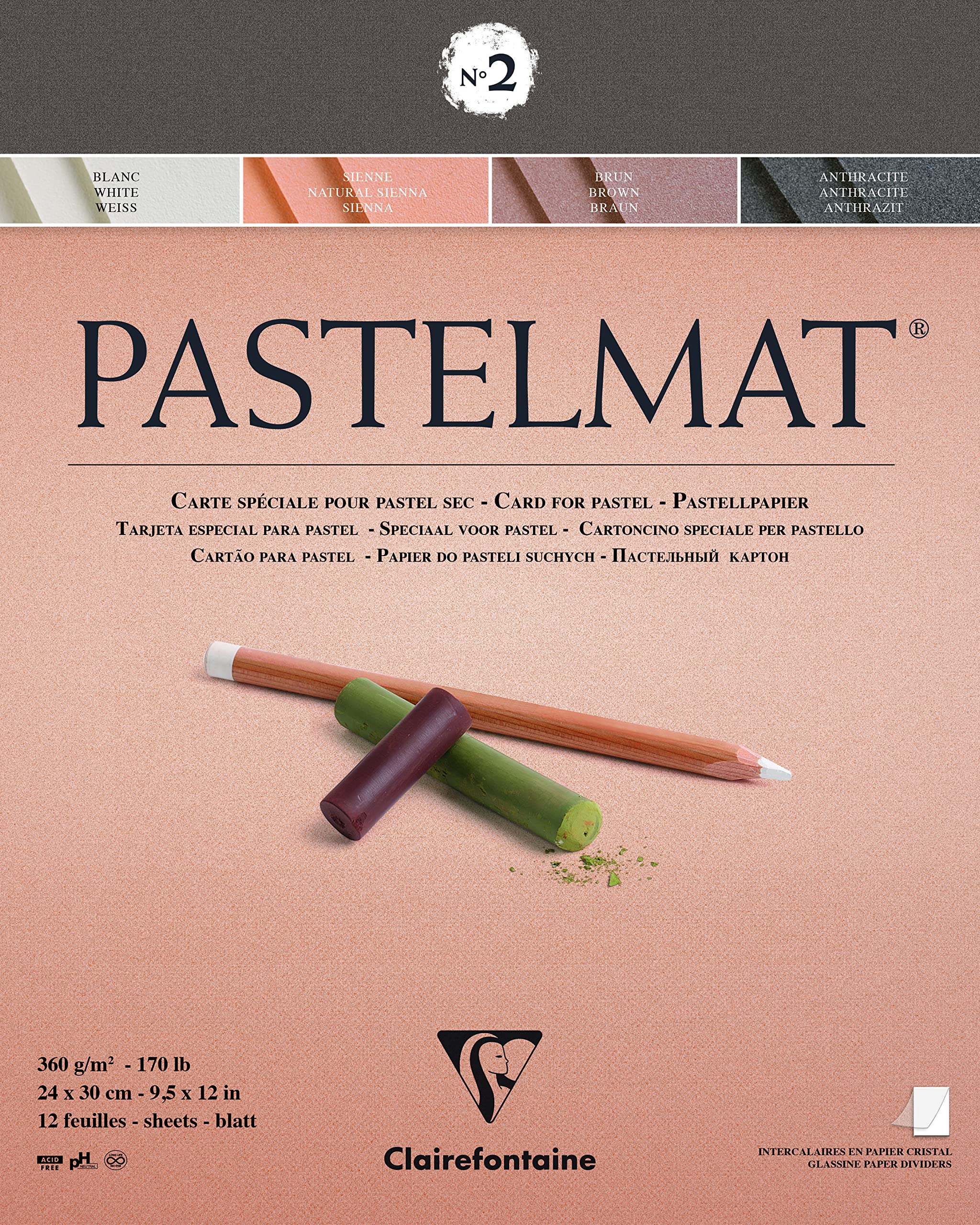 Clairefontaine Pastelmat Card Pad No.2 - 12 Sheets 360gsm - 24 x 30cm