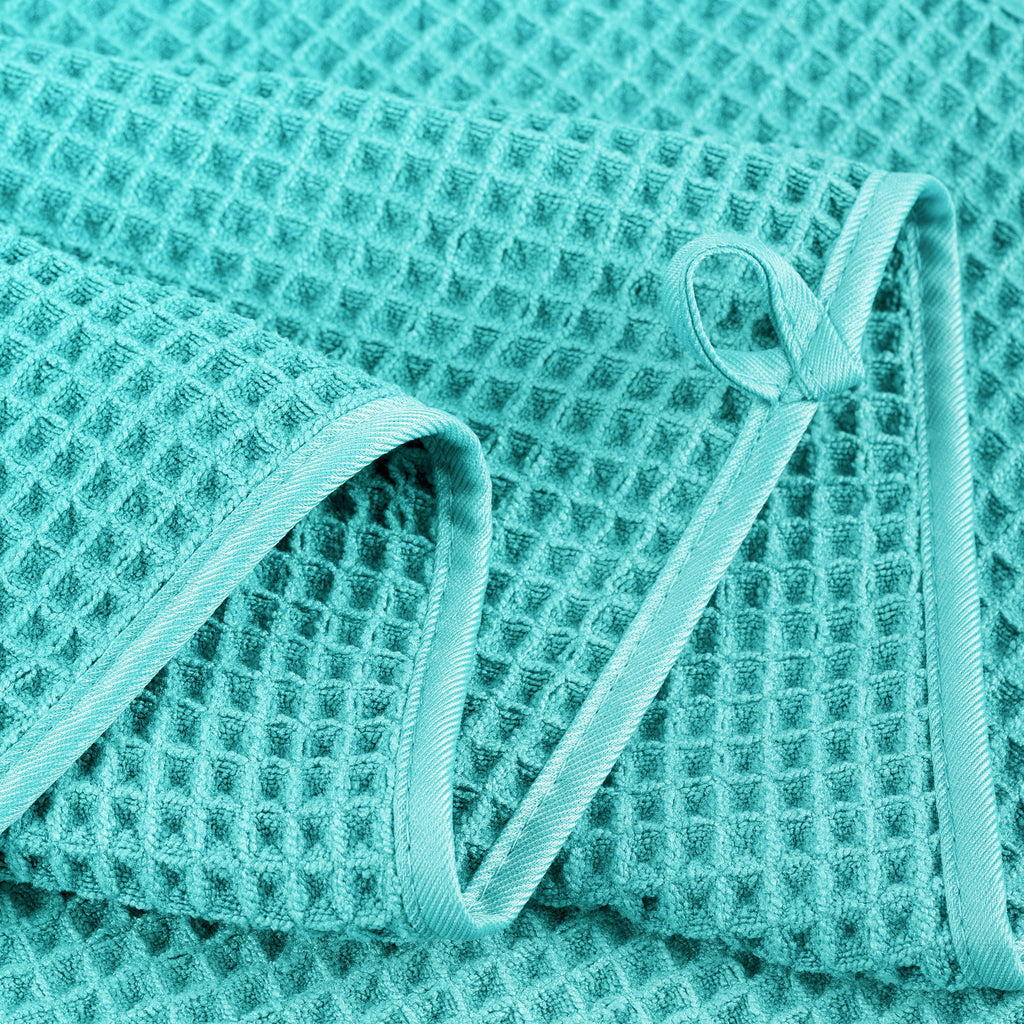 Polyte Microfibre Bath Towels – Quick Dry Waffle Weave, 4 Pack, Aqua