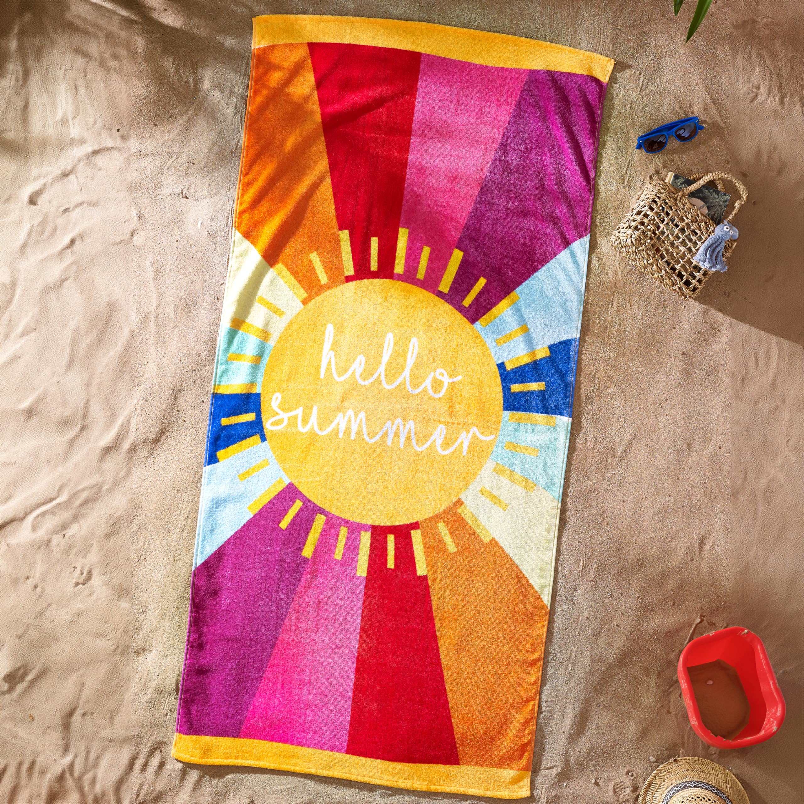 Catherine Lansfield Hello Summer Cotton Beach Towel - 76x160cm Multi