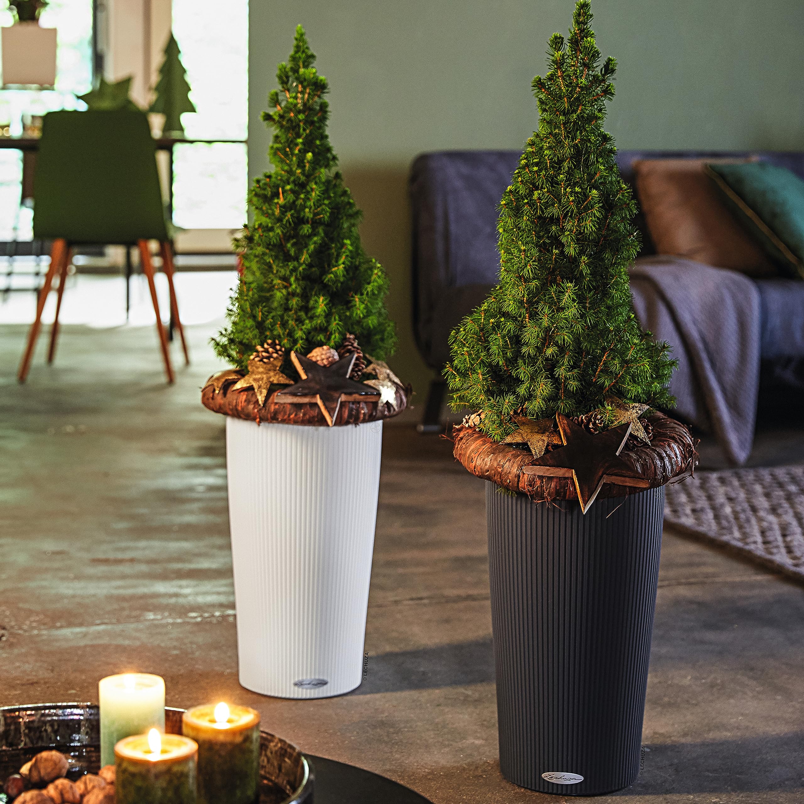 Lechuza Cilindro Color 23 Self-Watering Planter | Slate Plastic Pot