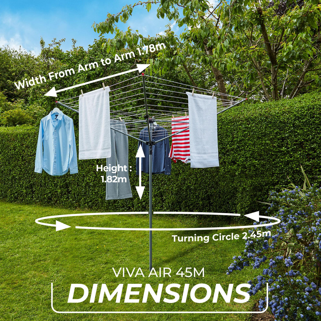 Vileda 4 Arm Rotary Dryer – 45m Outdoor Clothes Airer | Silver