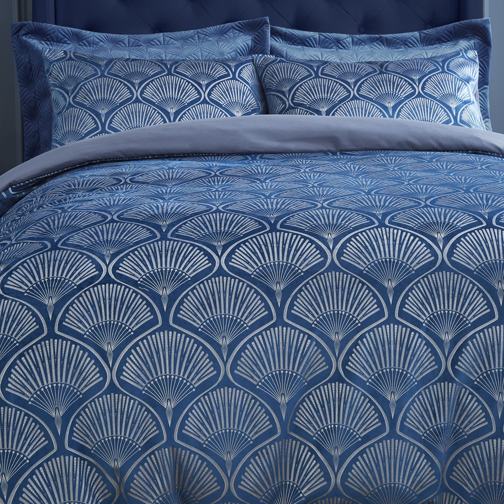 Catherine Lansfield Art Deco Pearl King Duvet Cover Set - Navy Blue