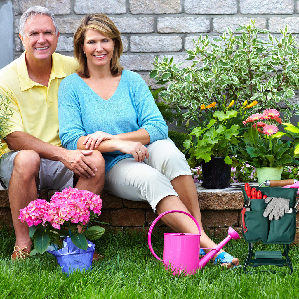 Relaxdays Garden Kneeler & Seat | Foldable 2-in-1 Stool with Tool Bags