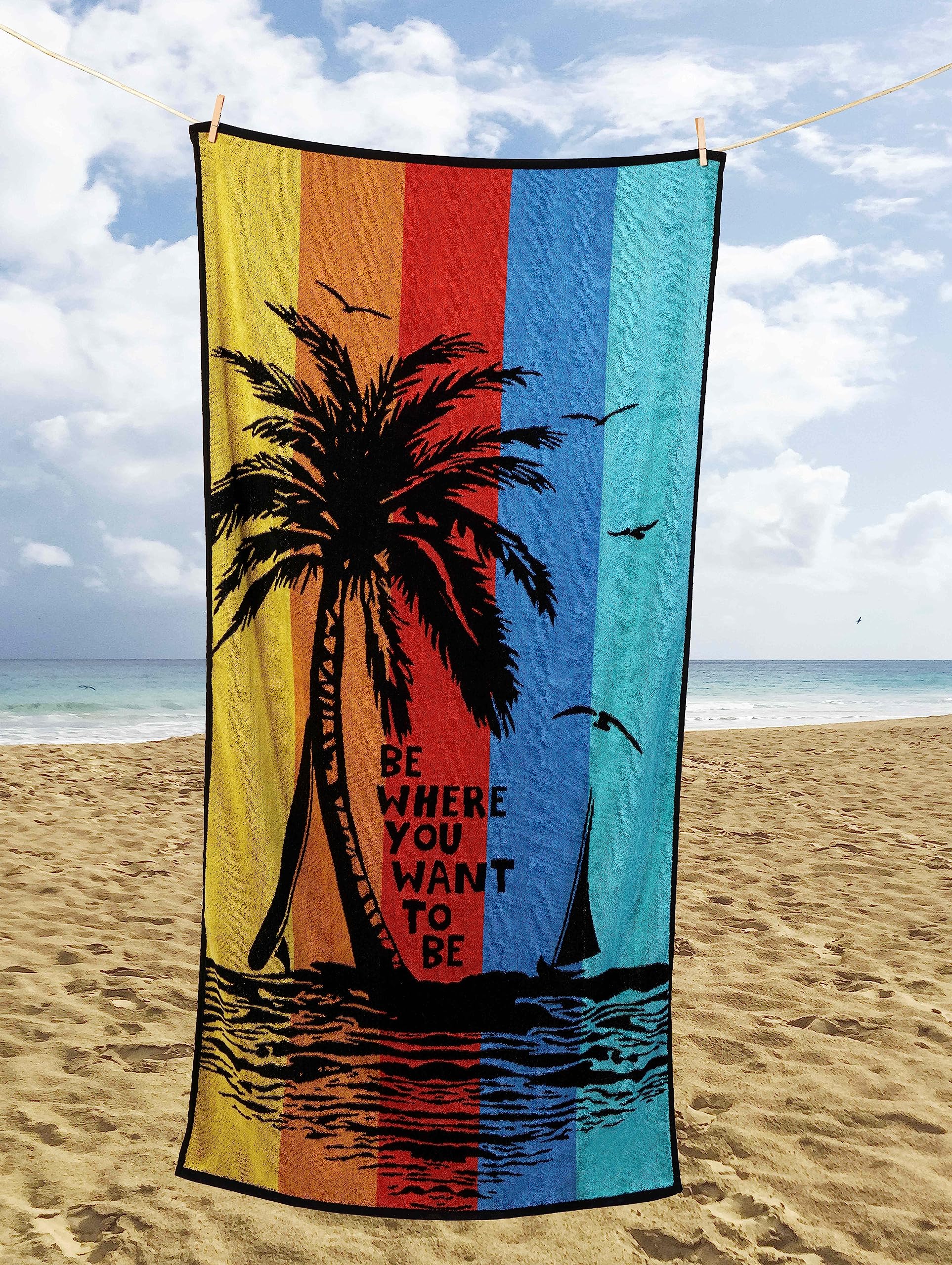 Rapport Home Tropical Palm Tree Beach Towel | Ultra Absorbent Cotton