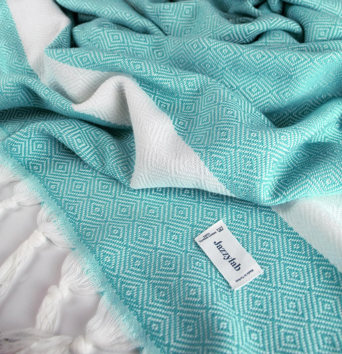 jazzylab ELMAS Peshtemal Hammam Towel | 100% Cotton with Classic Diamond Pattern | Lightweight, Quick-Dry & Compact | Turkish Spa & Travel Towel - image 2