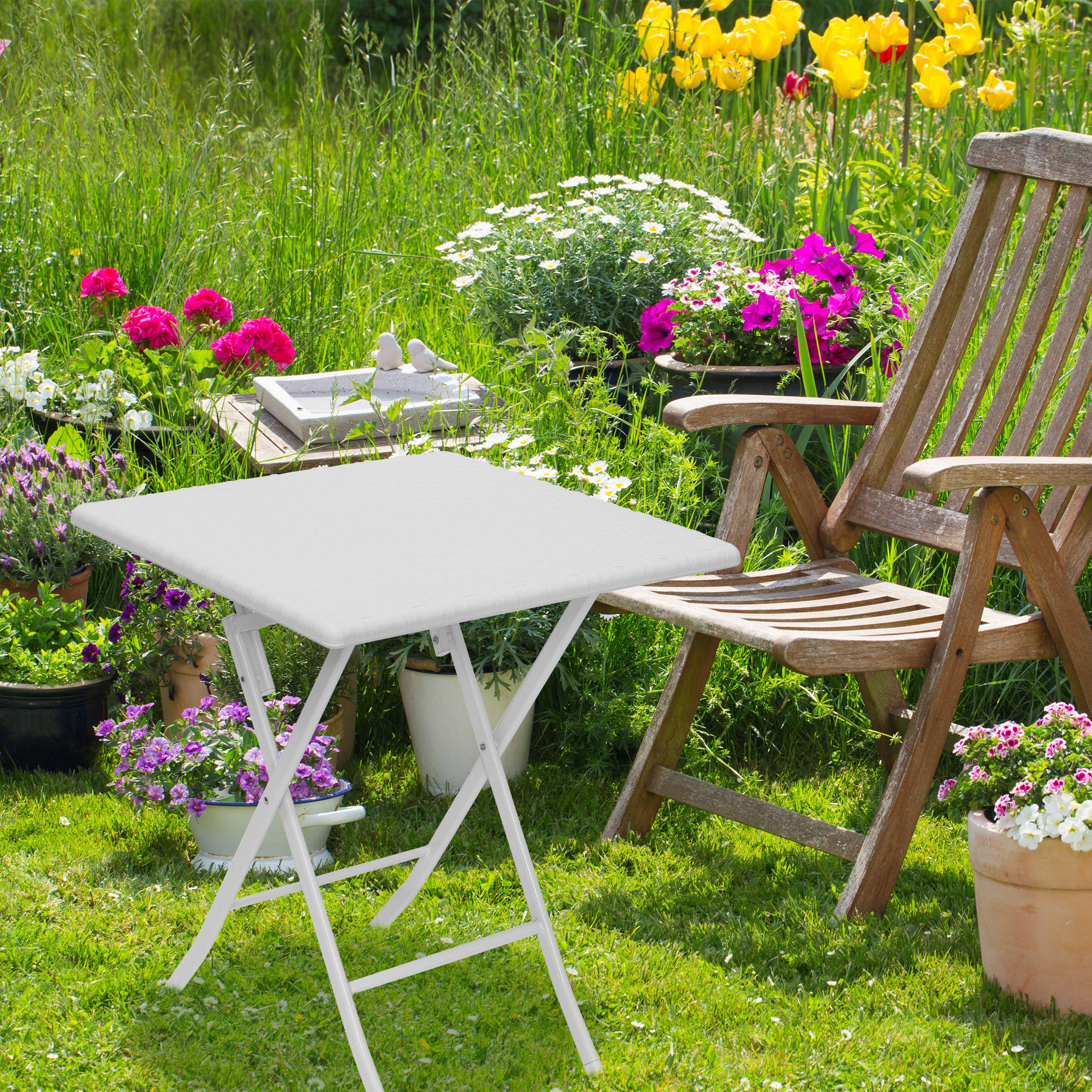 Relax Days Bastian Square Folding Garden Table – White Rattan Style