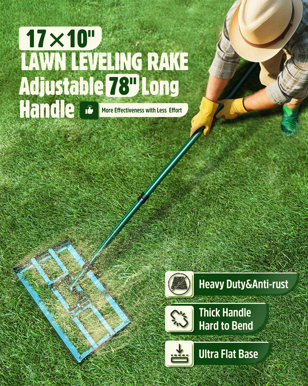 Signstek Lawn Leveling Rake | 43x25cm Adjustable Stainless Steel Tool