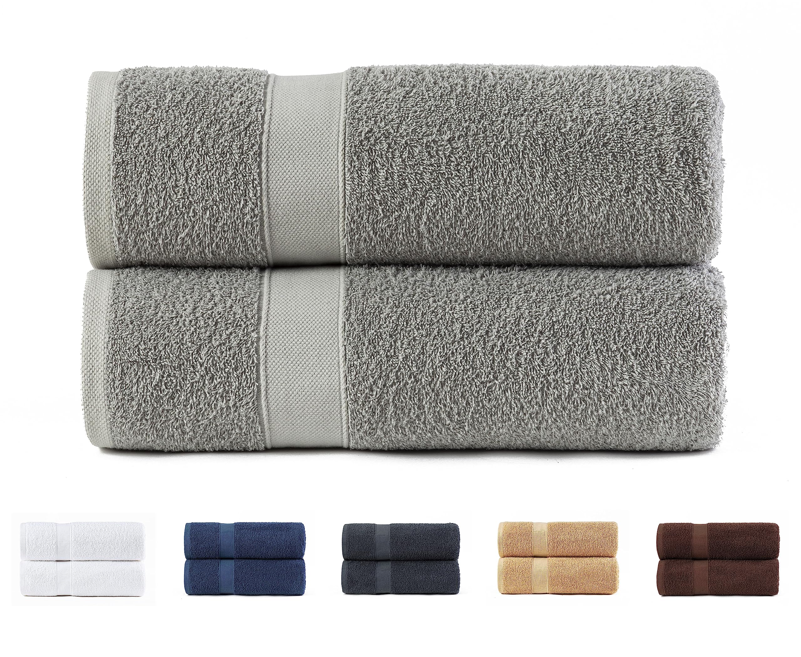 Todocama 100% Cotton Shower Towels - Set of 2, 550 GSM, Light Grey