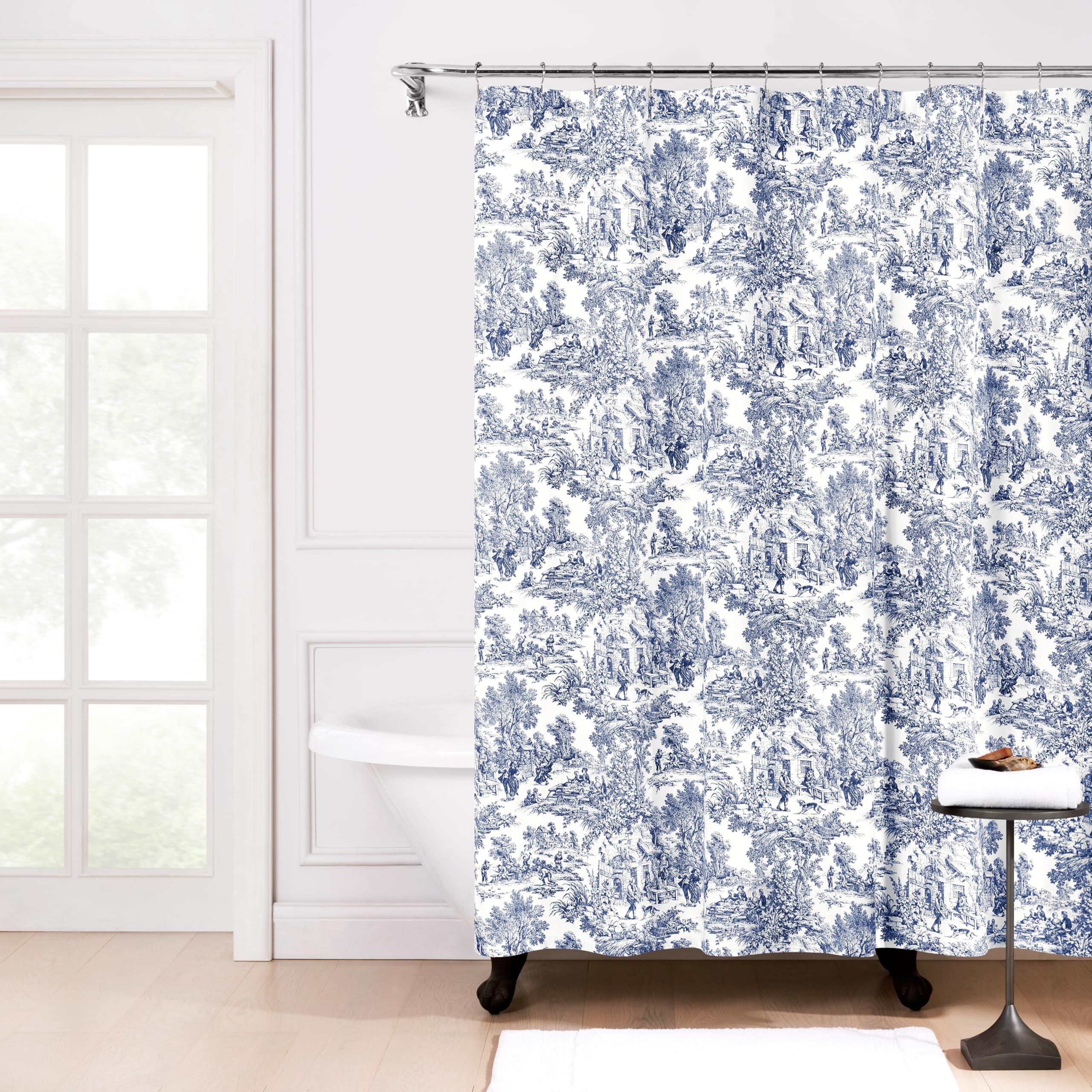 Ellis Curtain Victoria Park Toile Cotton Shower Curtain - Blue, 70x72
