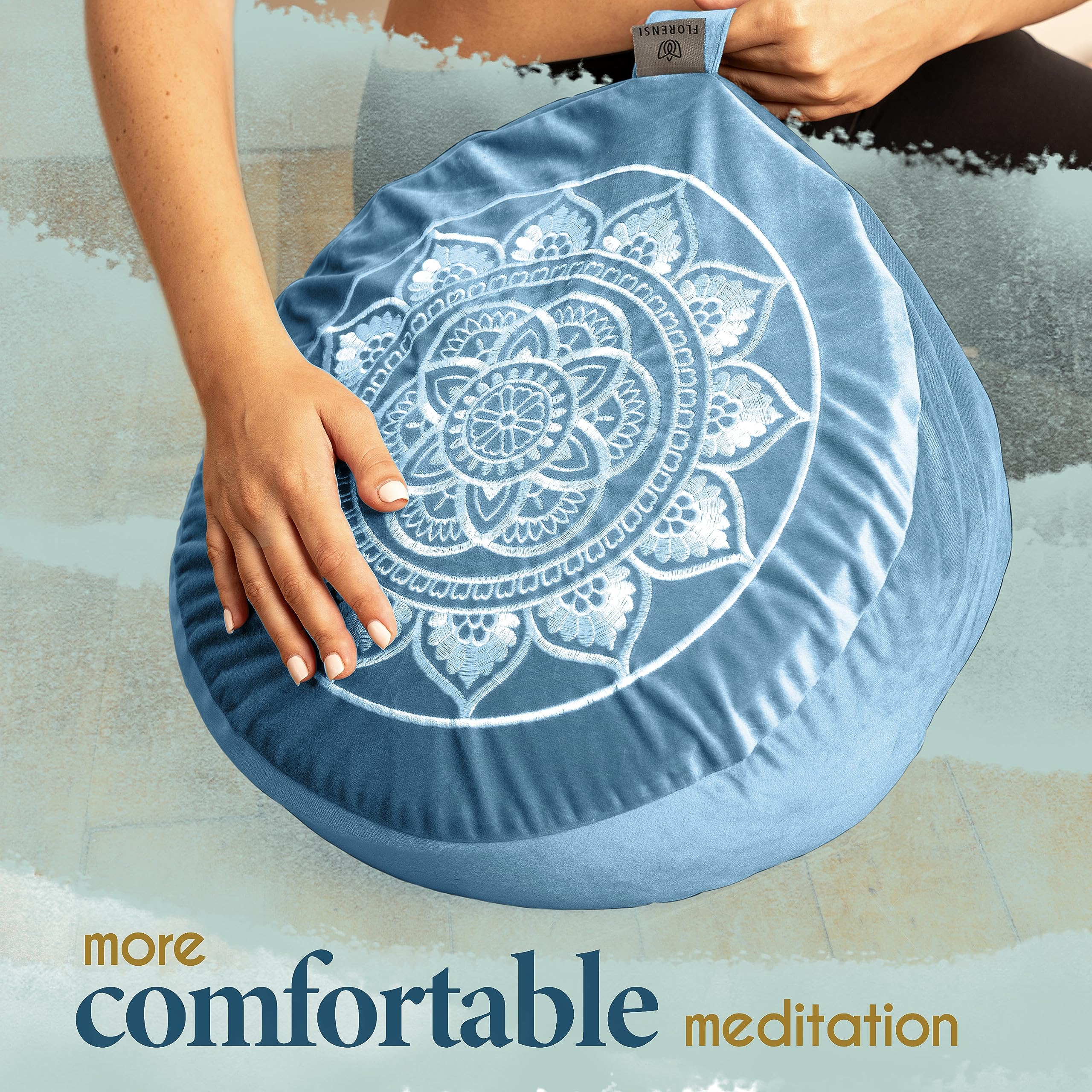 Florensi Meditation Cushion | Velvet Buckwheat Floor Pillow with Lavender