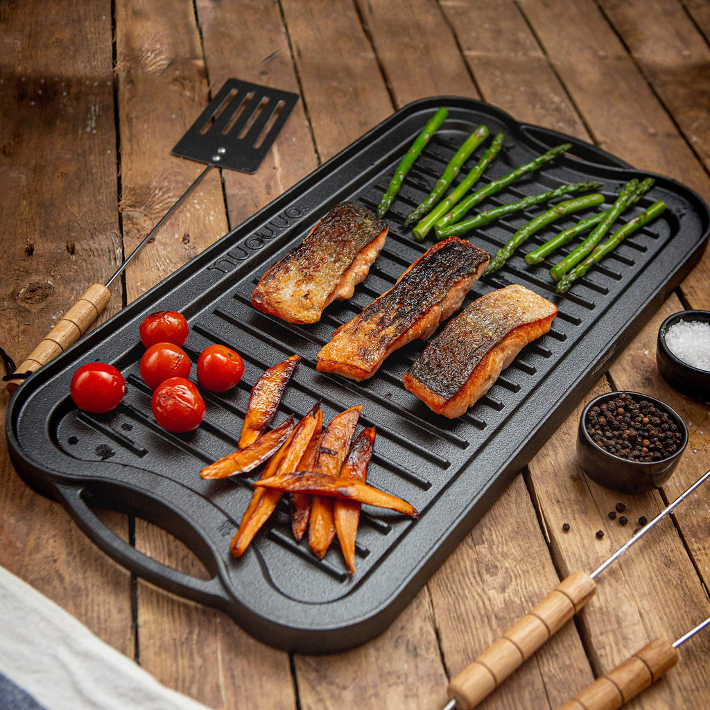 Nuovva Reversible Cast Iron Griddle Plate | Double Sided BBQ & Gas Hob Pan