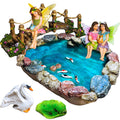 Mood Lab Fairy Garden Fish Pond Kit | 6pc Miniature Bridge & Resin Figurines