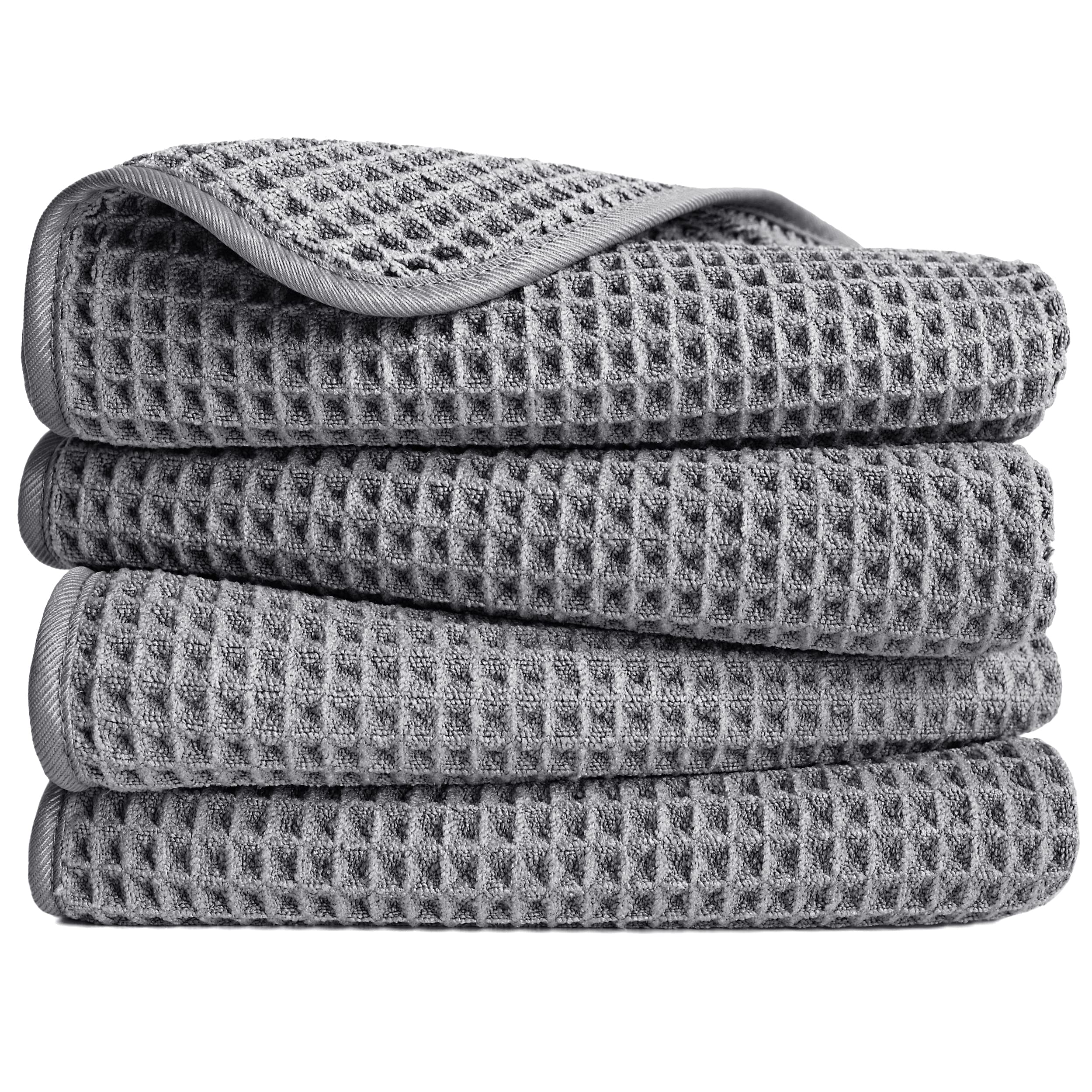 Polyte Microfiber Hand Towels – 4 Pack Waffle Weave Quick Dry Grey