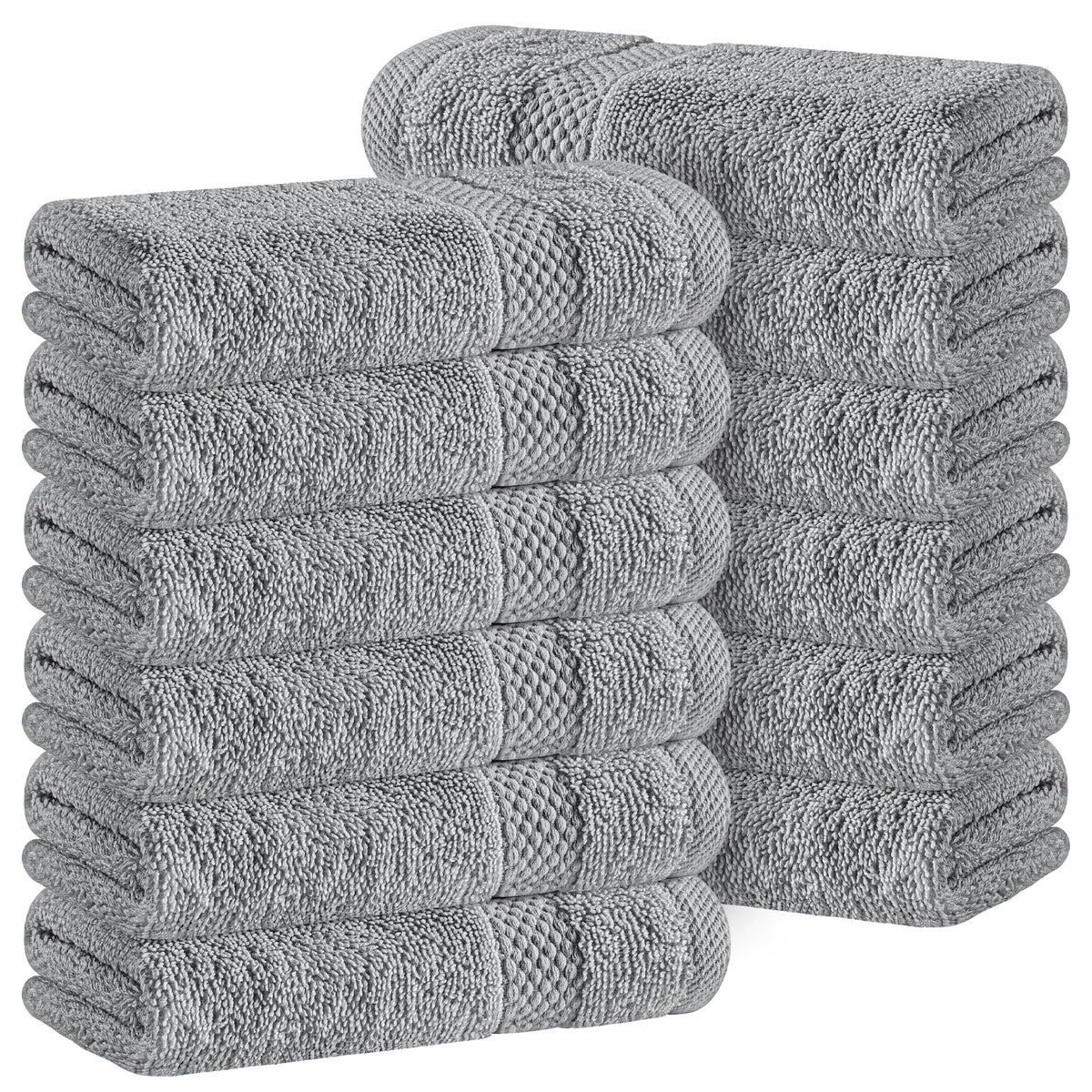 White Classic Luxury Cotton 12 Pc Flannel Set, Hotel Style Small Bath Towel and Face Cloth 33x33 cm, Light Grey Soft Plush Flannels Pack of 12 - image 1