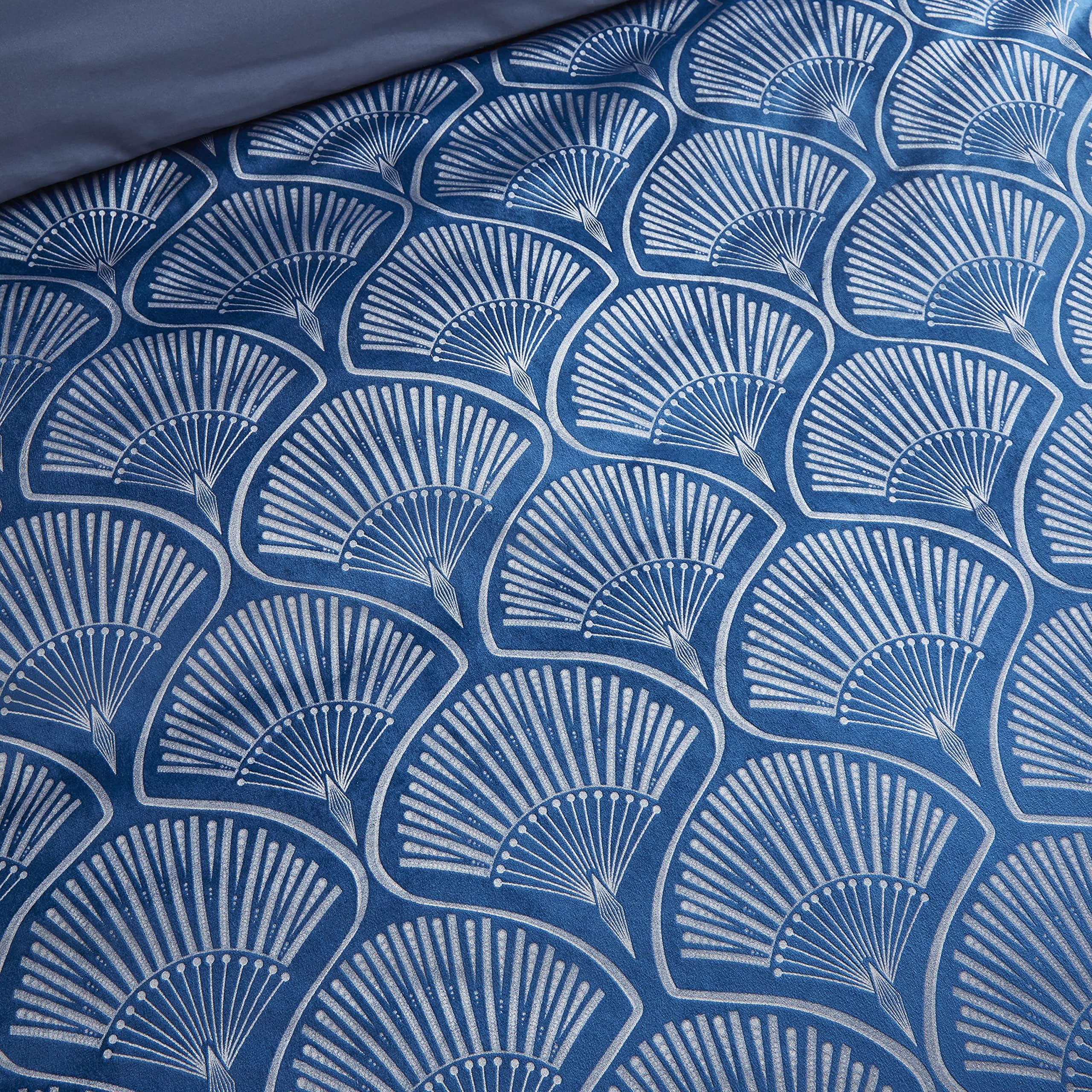Catherine Lansfield Art Deco Pearl King Duvet Cover Set - Navy Blue